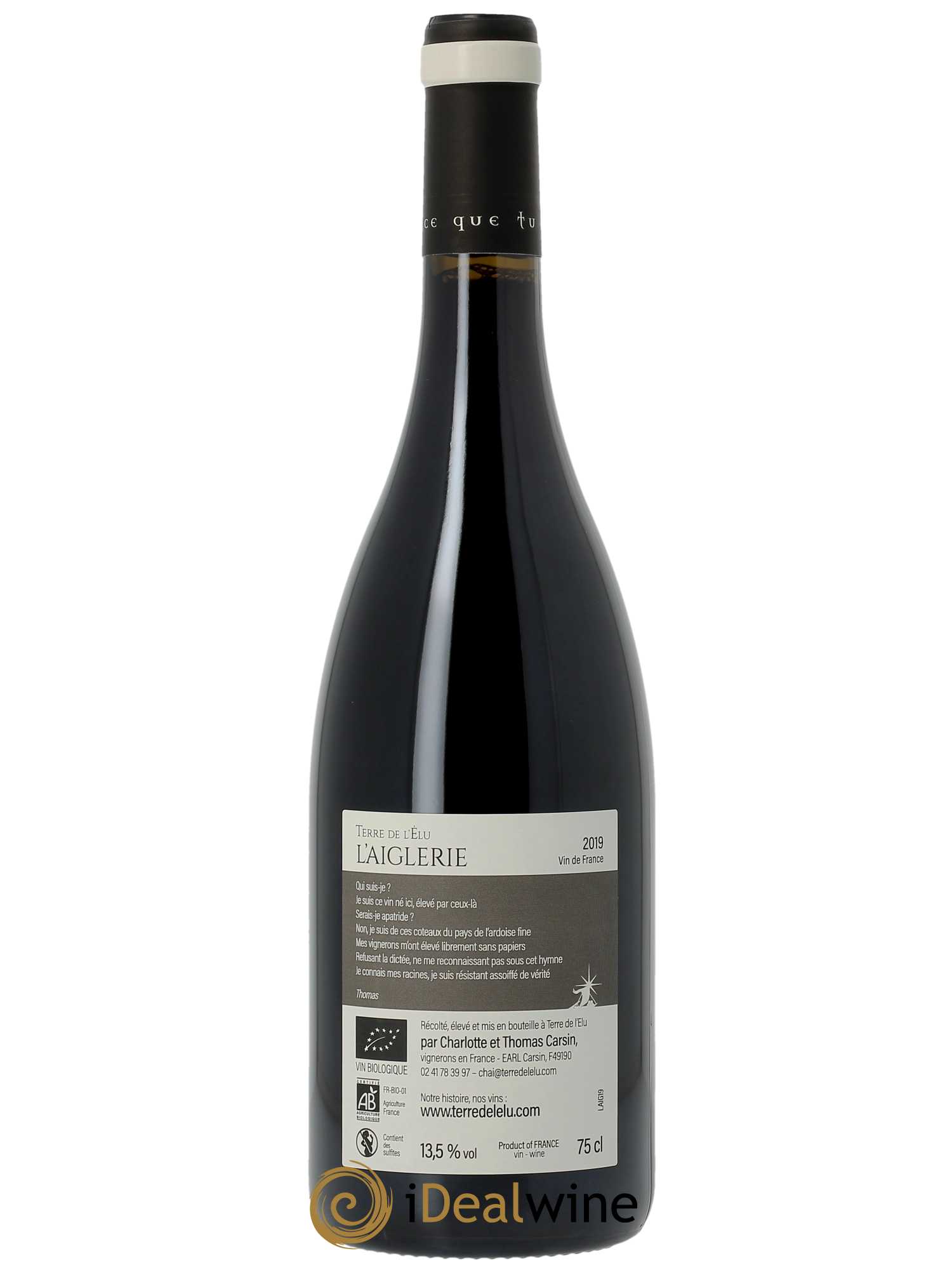 Vin de France L'Aiglerie Terre de l'Elu (Clos de L'Elu)  2019 - Lot de 1 Bouteille