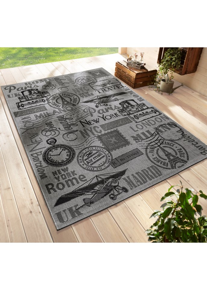 In- und Outdoor Teppich mit nostalgischen Motiven