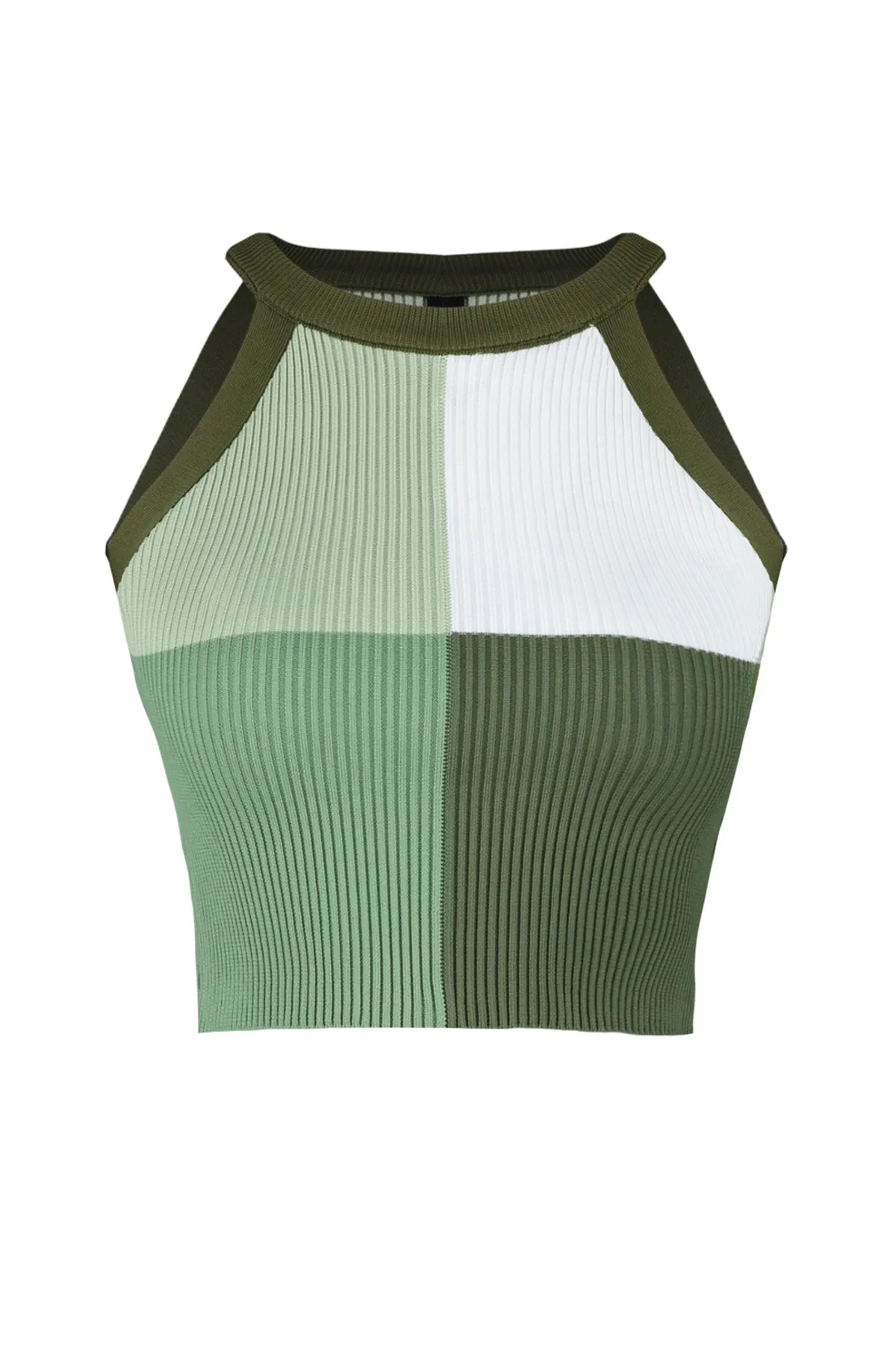 Trendyol Collection  Khakifarbene, kurze Strickbluse mit Farbblockdesign TWOSS22BZ0402