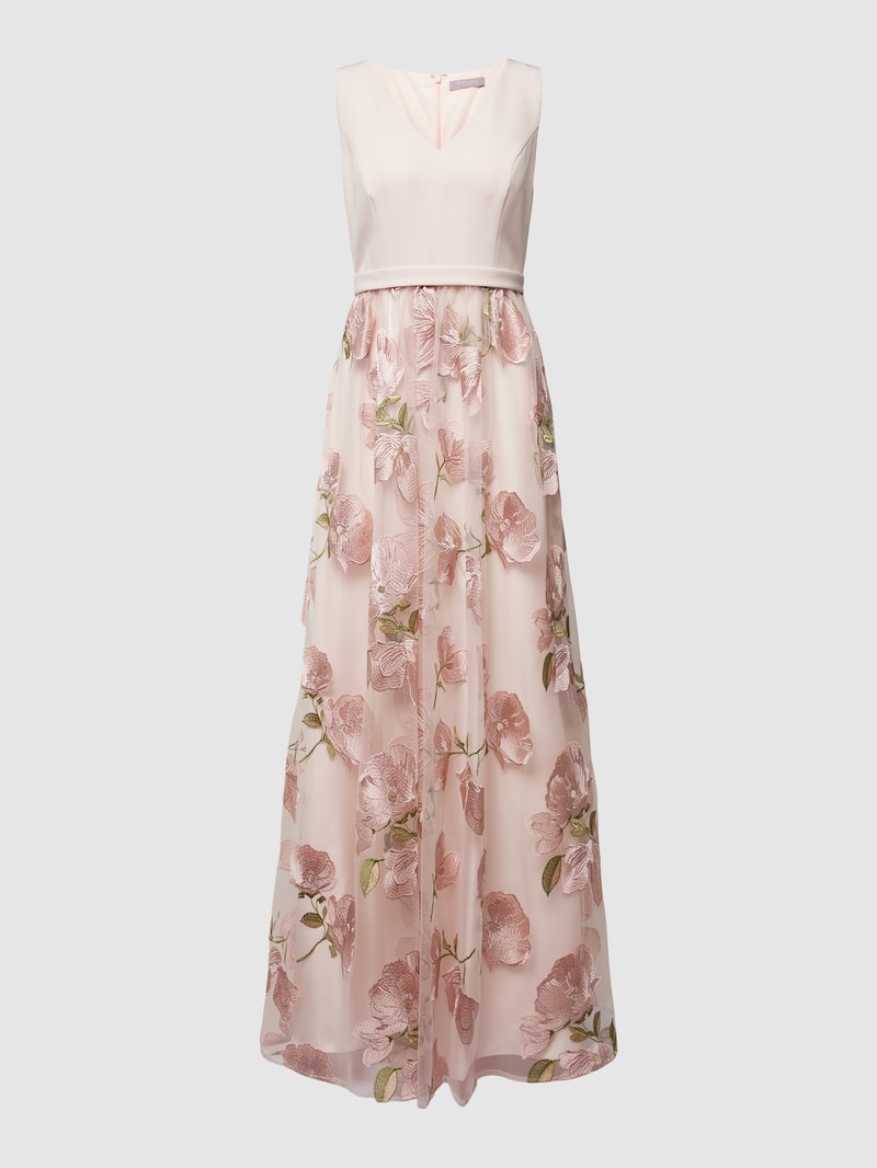 Abendkleid mit ausgestellter Rockpartie in rosa meliert
