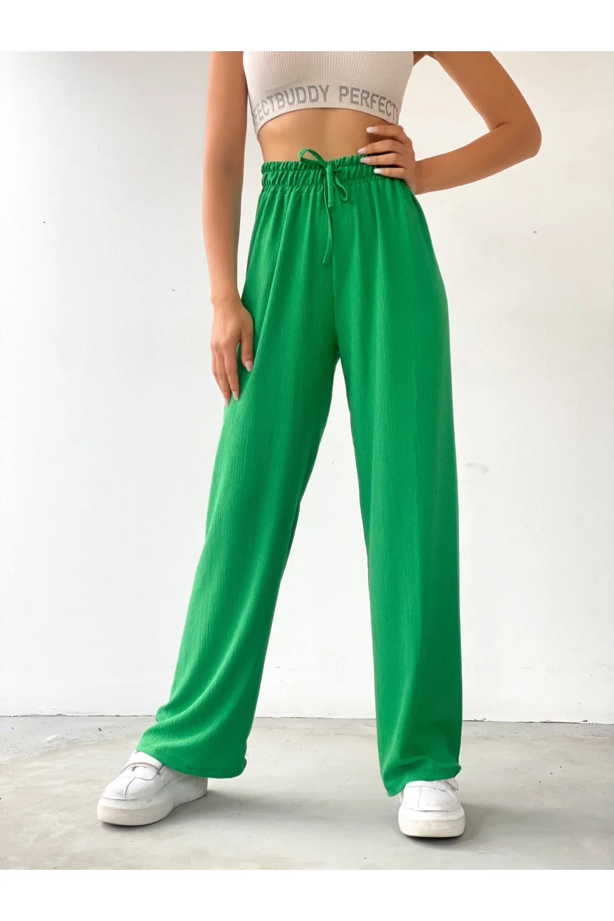 BEJNA  Grüne Palazzo-Hose mit elastischem Bund für Damen