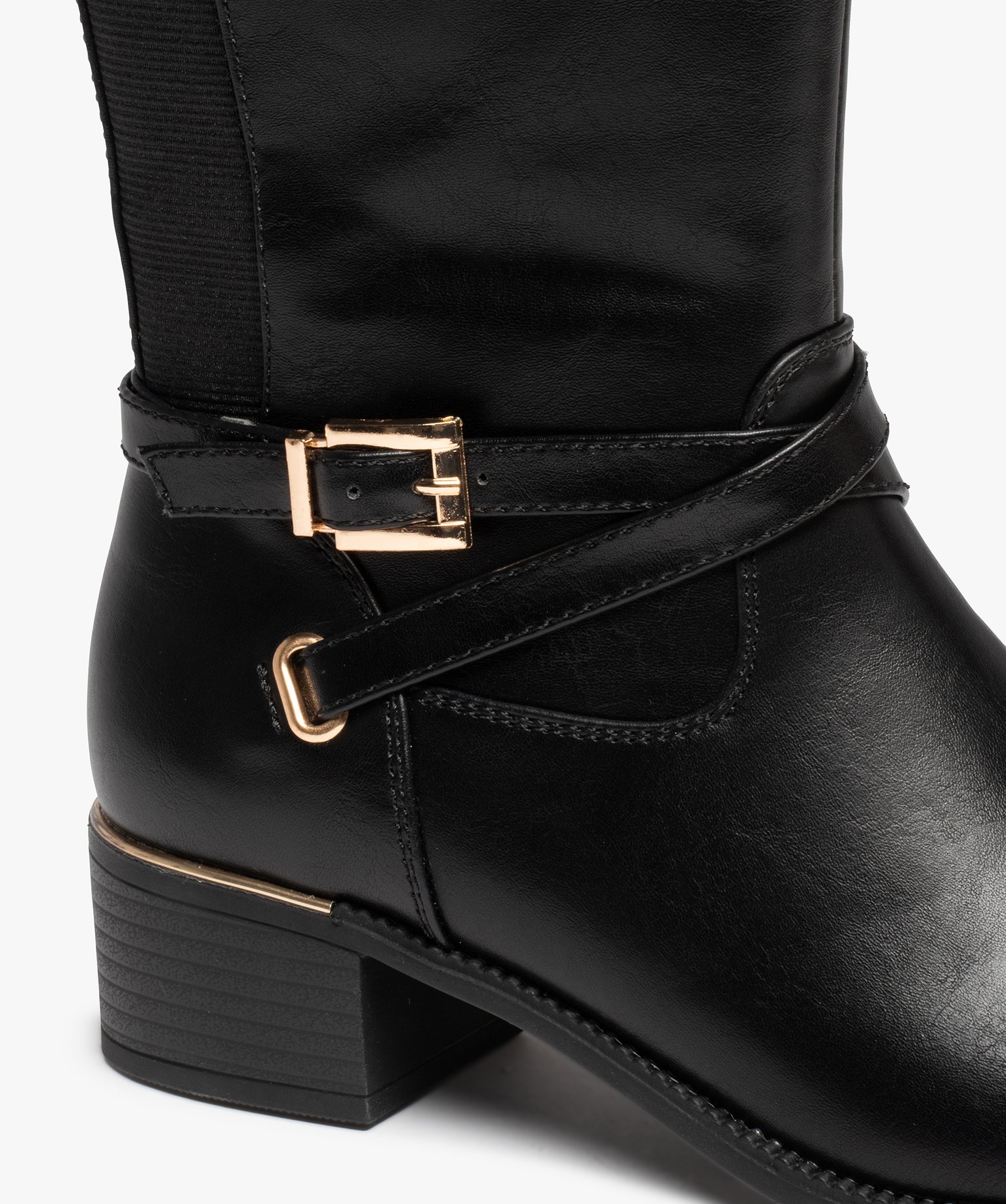 Bottes femme cavalières unies à détails métalliques noir | GEMO