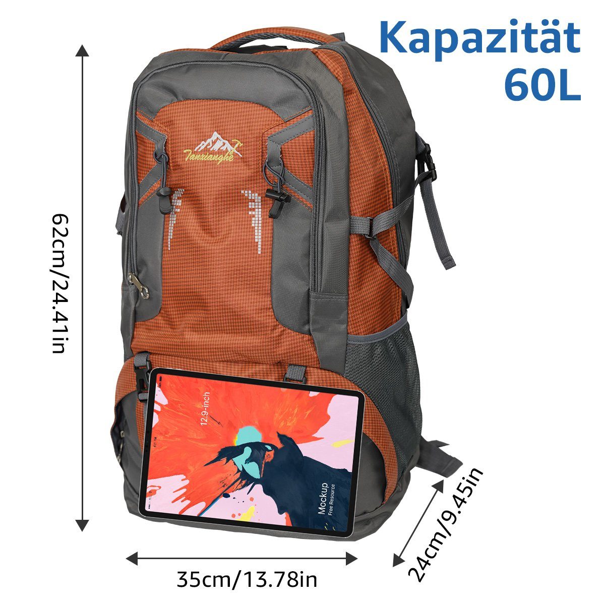 MULISOFT Tourenrucksack Trekkingrucksack 60 Liter Wanderrucksack Reiserucksack für Reisen, Rucksack Herren Große Pack wasserdichte