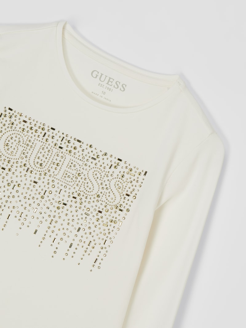 Longsleeve mit Strassstein-Logo in offwhite
