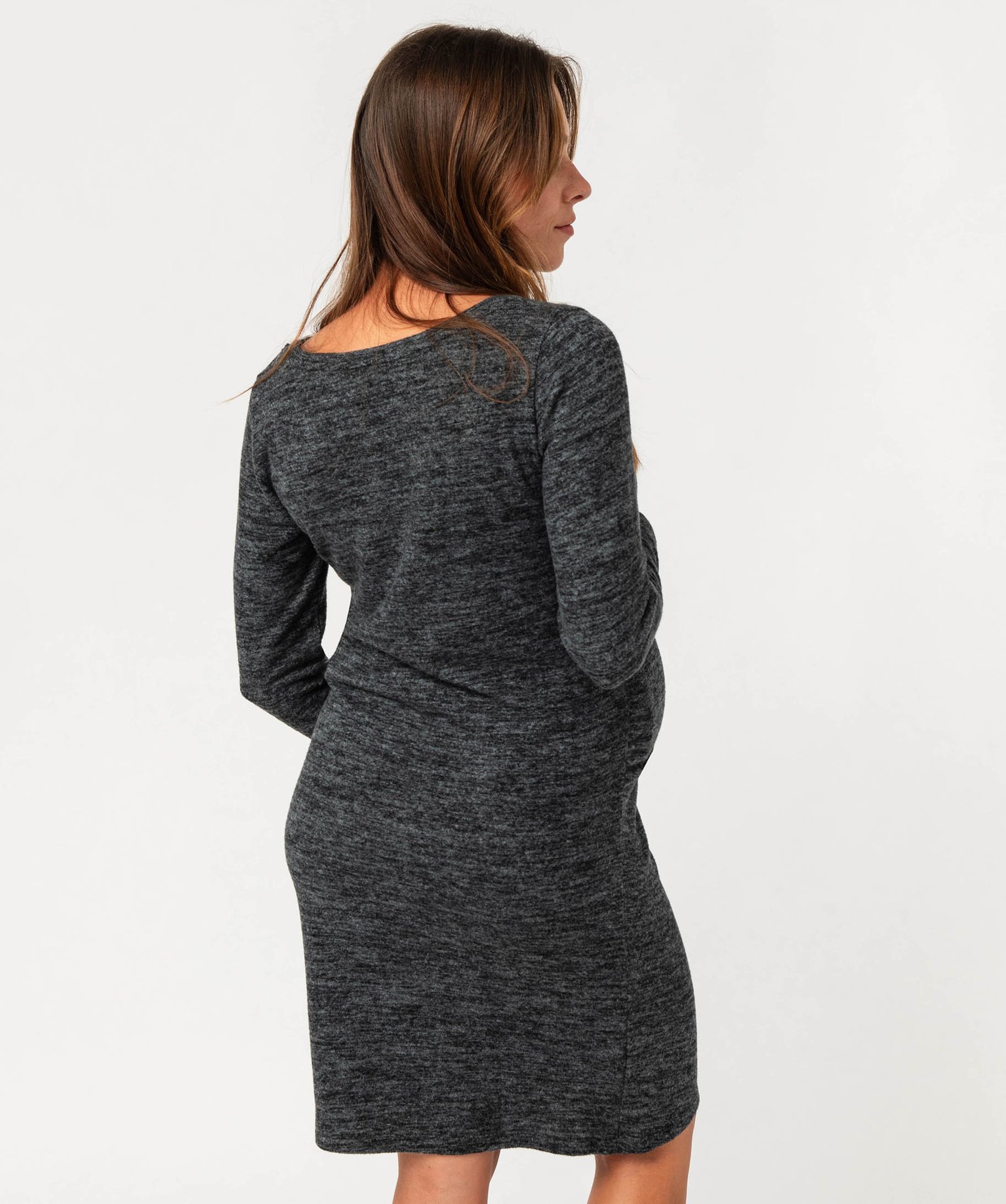 Robe de maternité à manches longues en maille gris | GEMO