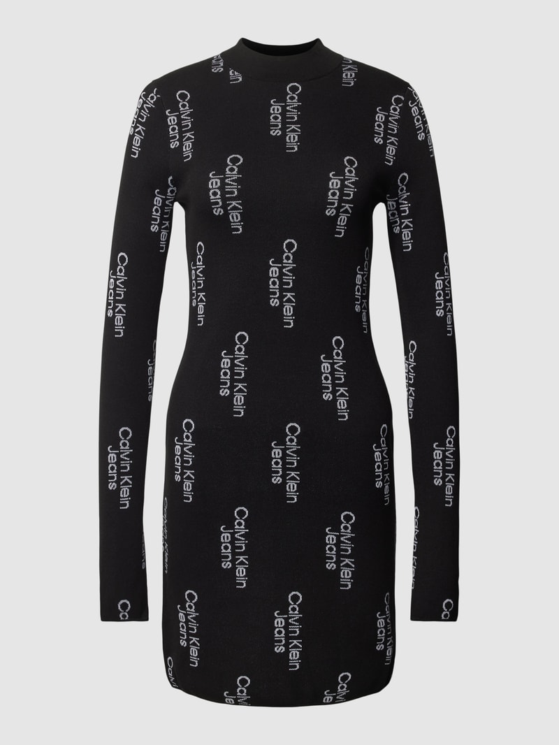 Minikleid mit Allover-Label-Muster in black