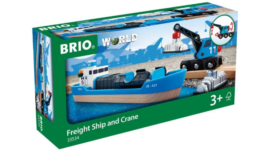 BRIO Bahn - Containerschiff mit Kranwagen