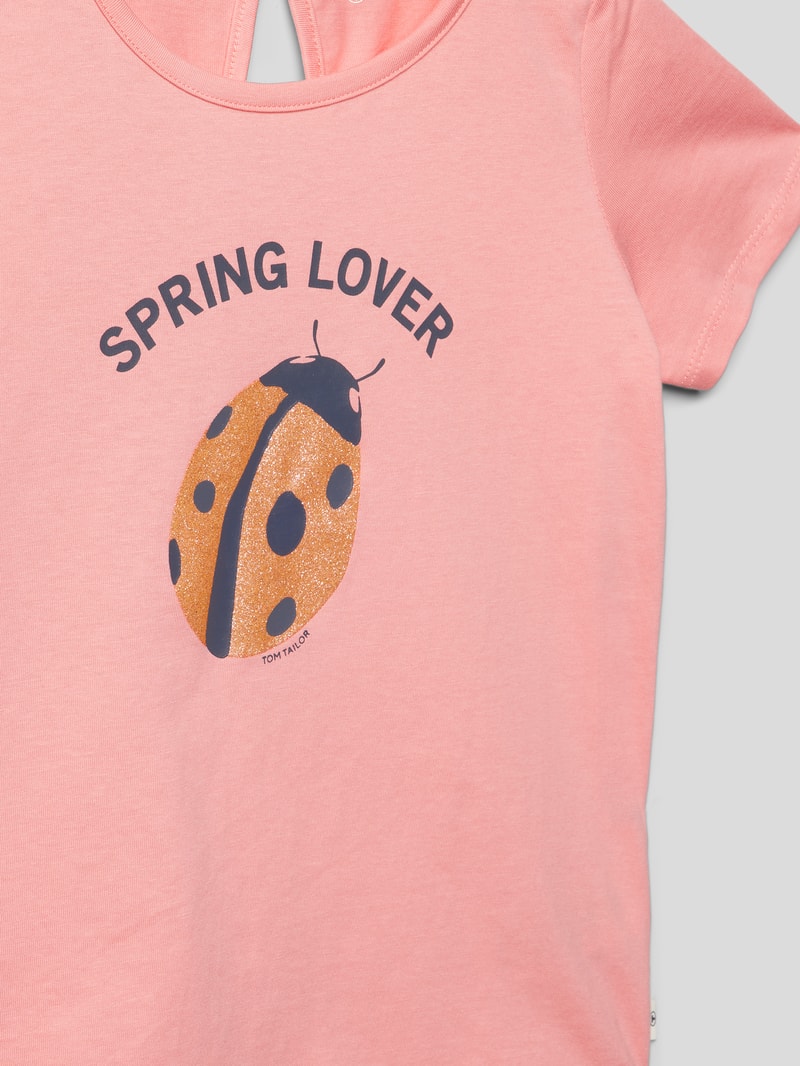 T-Shirt mit Motiv-Print in koralle