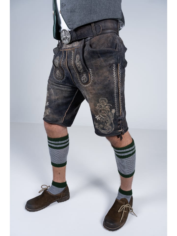 Edelnice Kurze Wildbock Lederhose Alex in dunkelbraun günstig kaufen