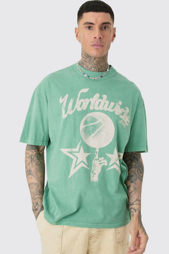 Tall grünes Worldwide Baseball T-Shirt