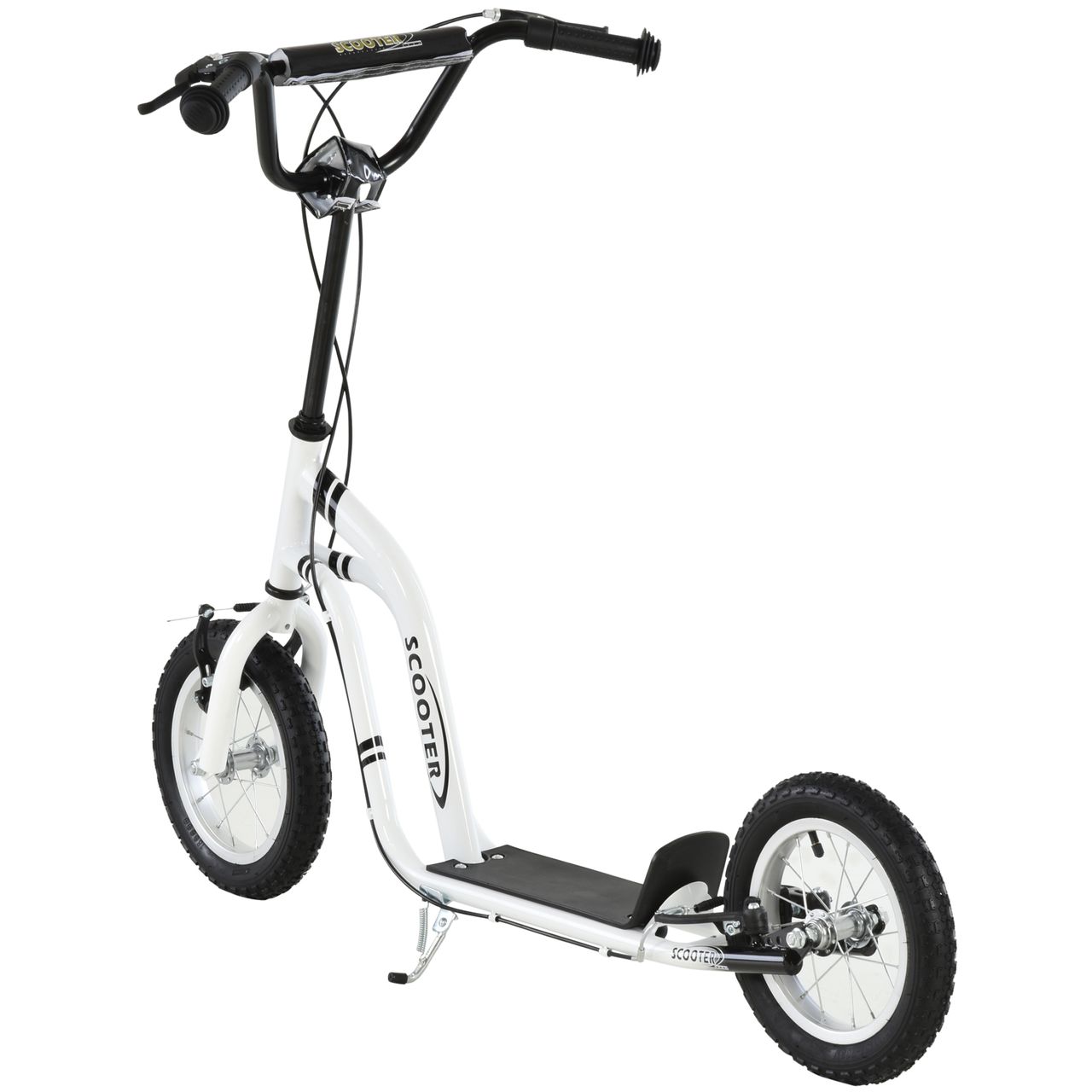 HOMCOM Kinderroller Scooter Tretroller Cityroller Kinder Roller Kickboard mit Luftreifen 12 Zoll Weiß 120 x 58 x 80-85 cm