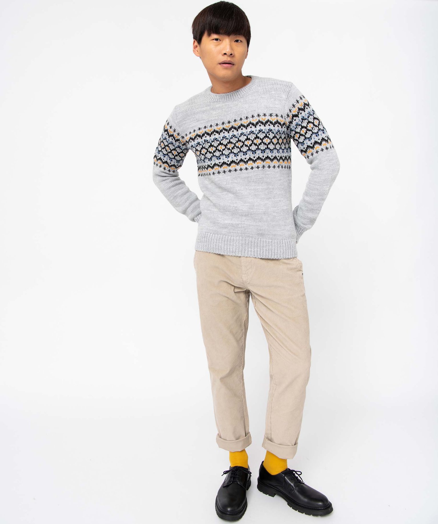 Pull de Nol homme motif jacquard gris clair | GEMO