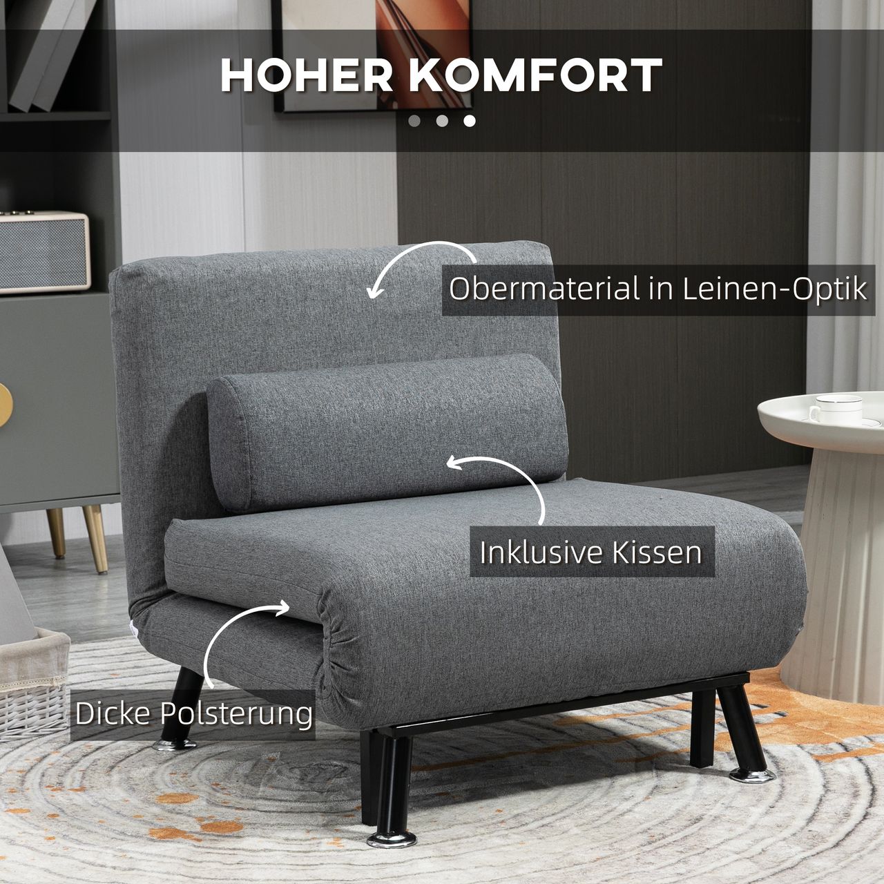 HOMCOM Klappbett Schlafsessel Gästebett Schlafsofa mit Verstellbar Rückenlehne