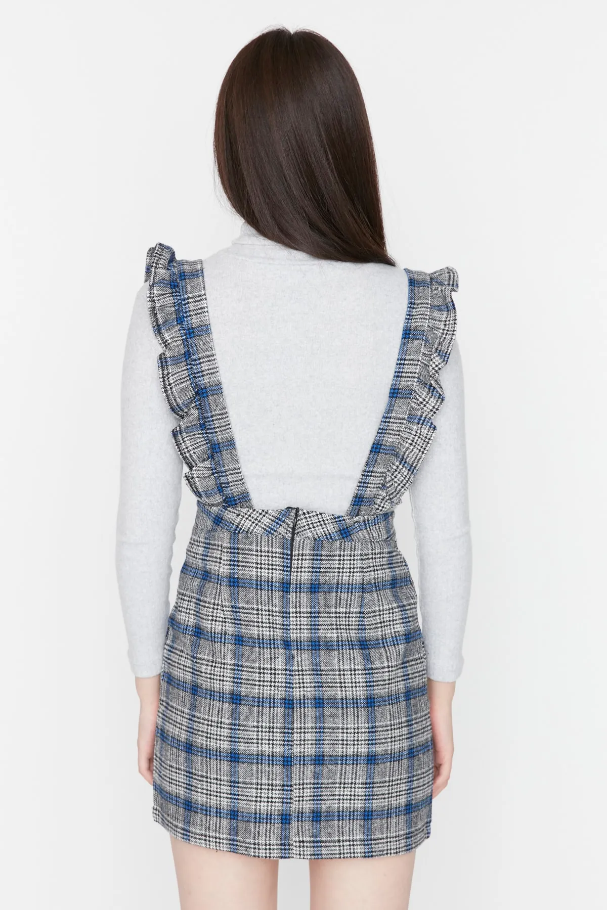 Trendyol Collection  Graues, kariertes Mini-Weste-Webkleid TWOAW20EL0292