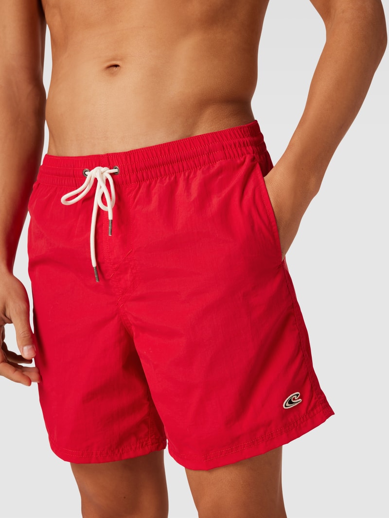 Badehose mit Label-Stitching Modell 'Vert' in rot