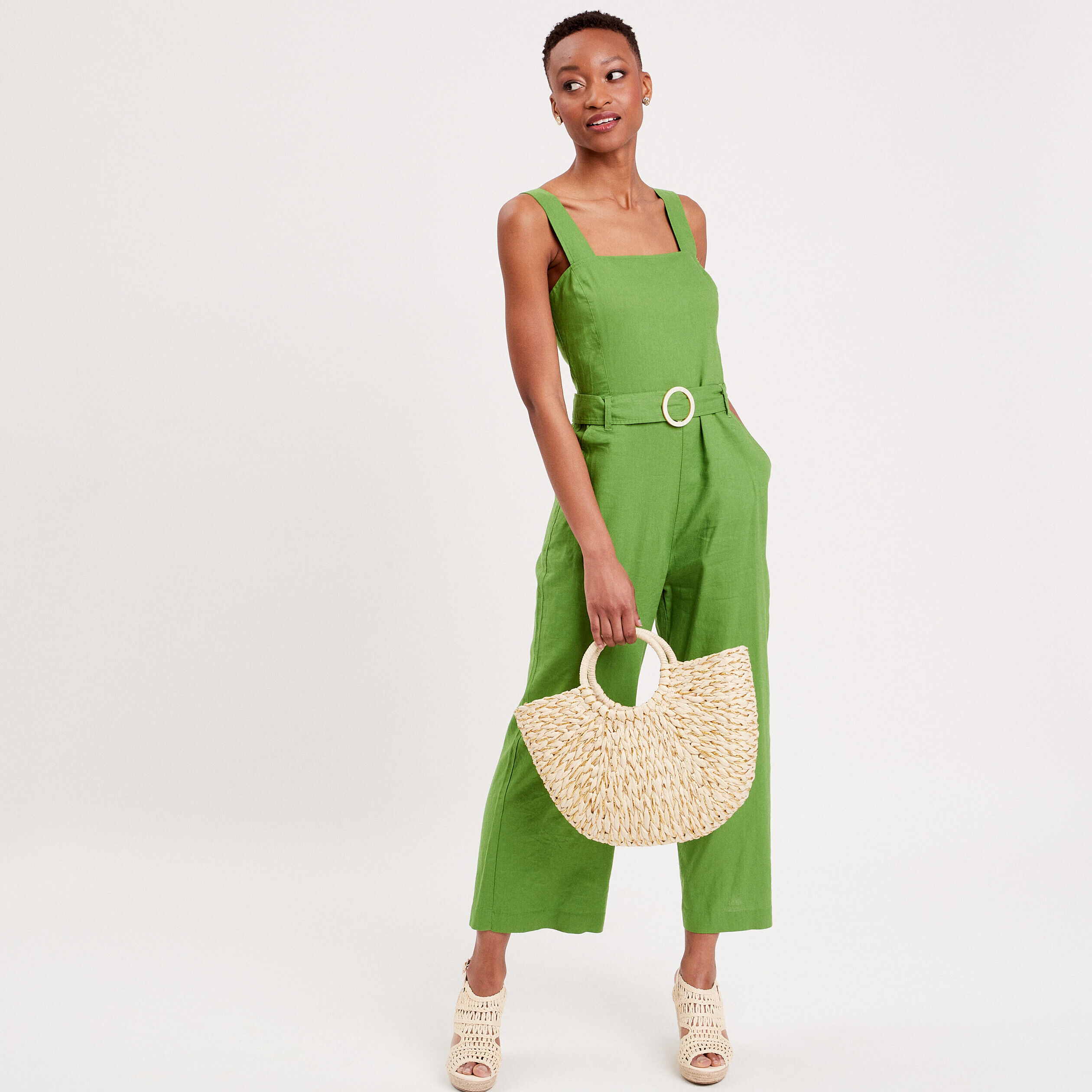 Combinaison pantalon droite vert femme | Cache Cache