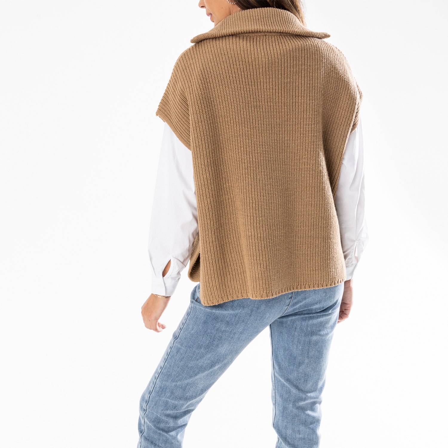 Pull-cape TEXTO beige en tricot à col camionneur - taille unique