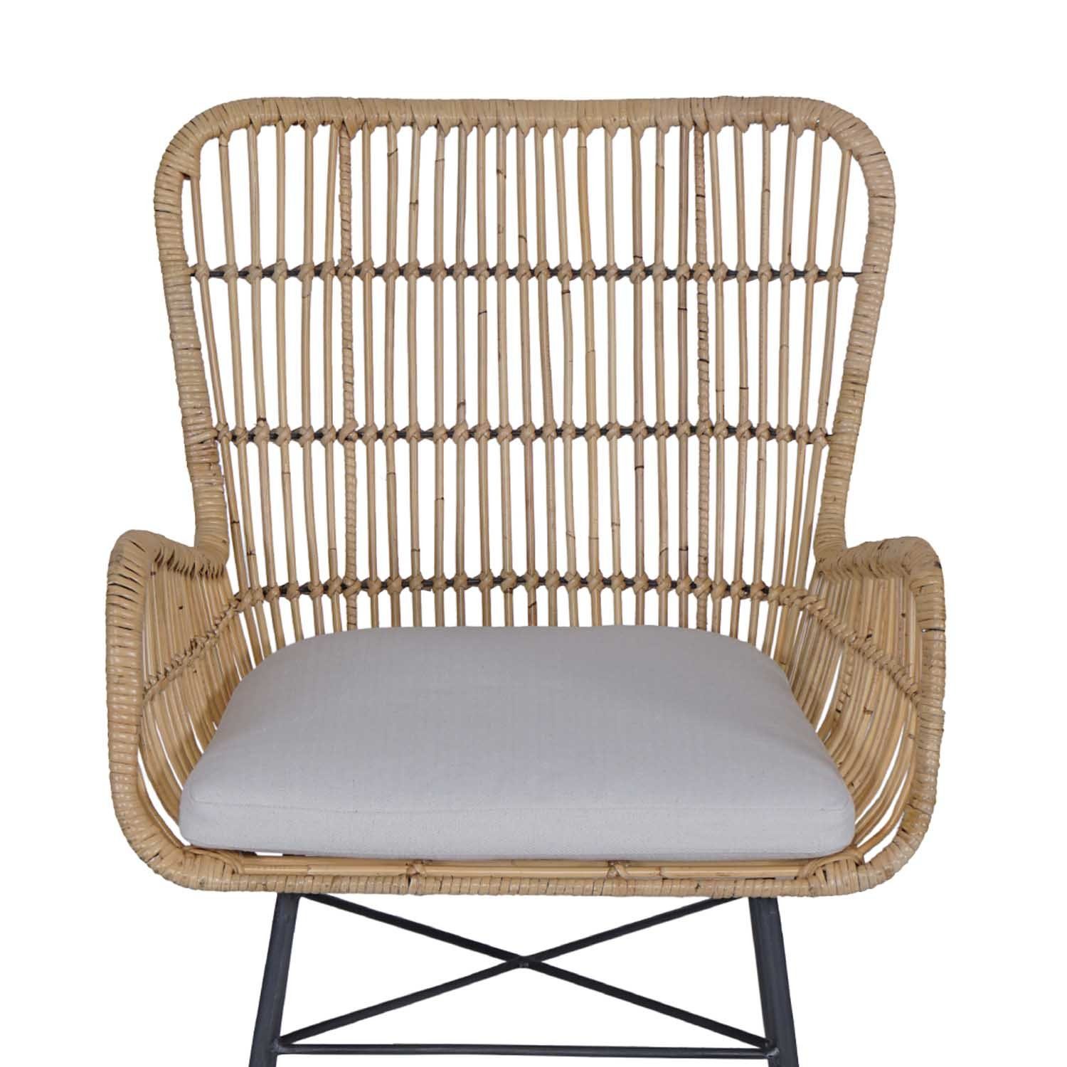 Casa Moro Rattanstuhl Rattan Sessel Gusti mit Sitzkissen Retrostuhl, aus Naturrattan und Schmiedeeisen handgefertigt