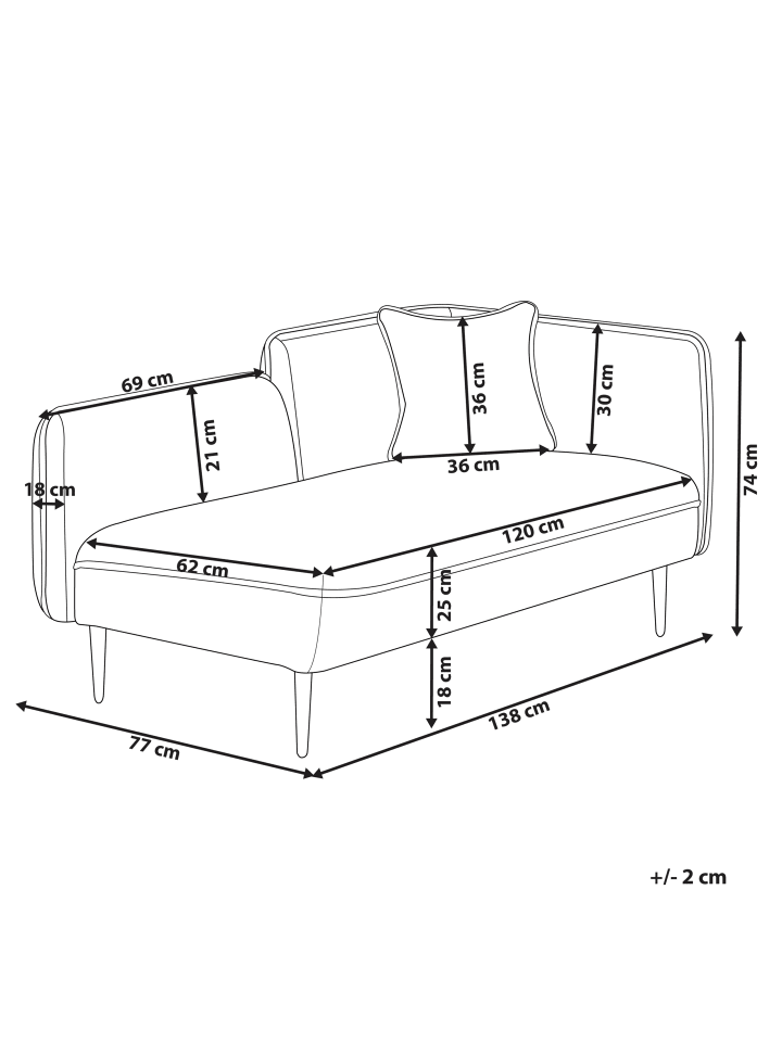 Beliani Chaiselongue CHEVANNES in Beige/Schwarz - (W) 138 x (H) 74 x (L) 77 cm günstig kaufen onesize