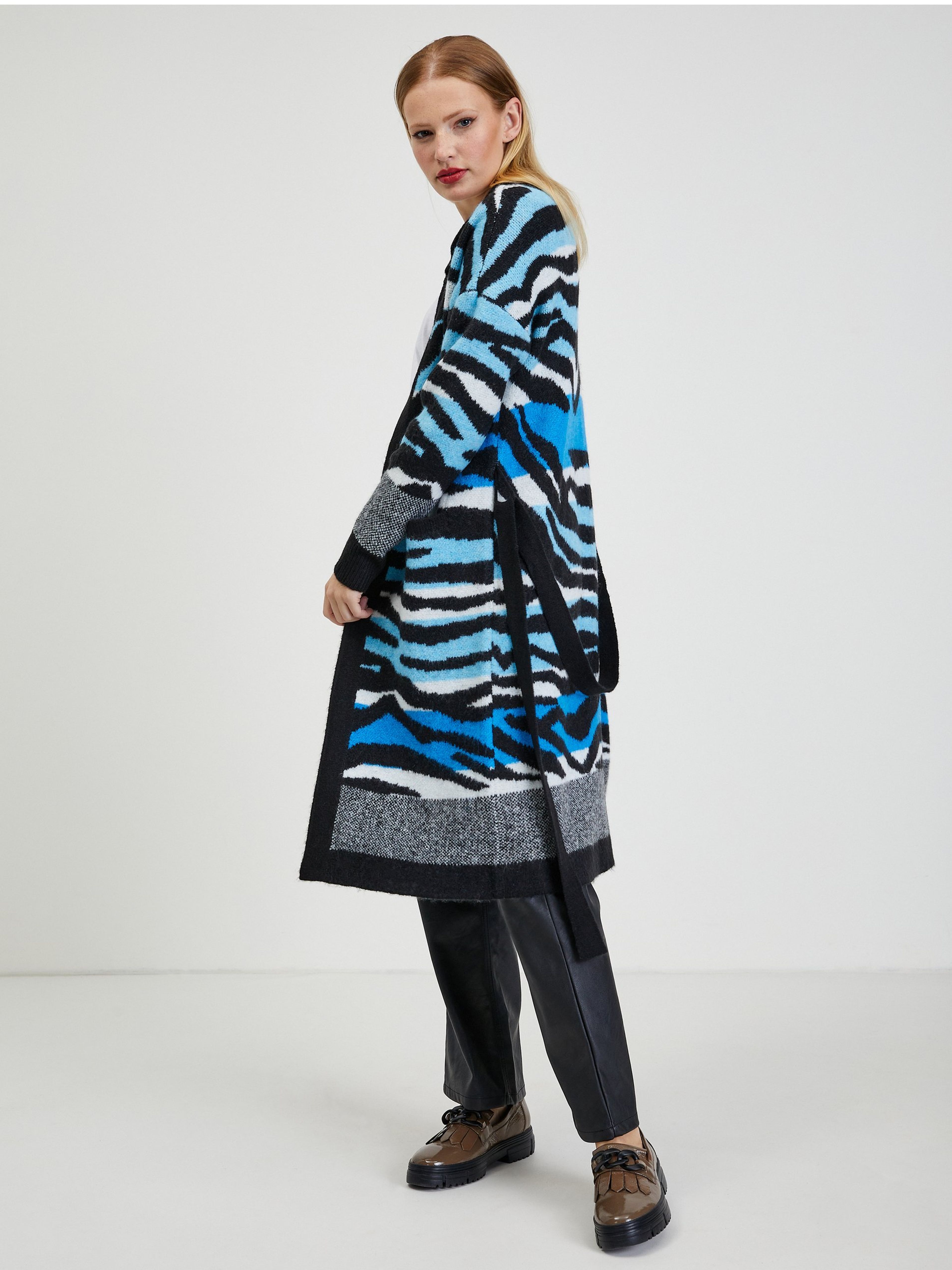 Blau-schwarz gemusterte Damen Strickjacke ORSAY