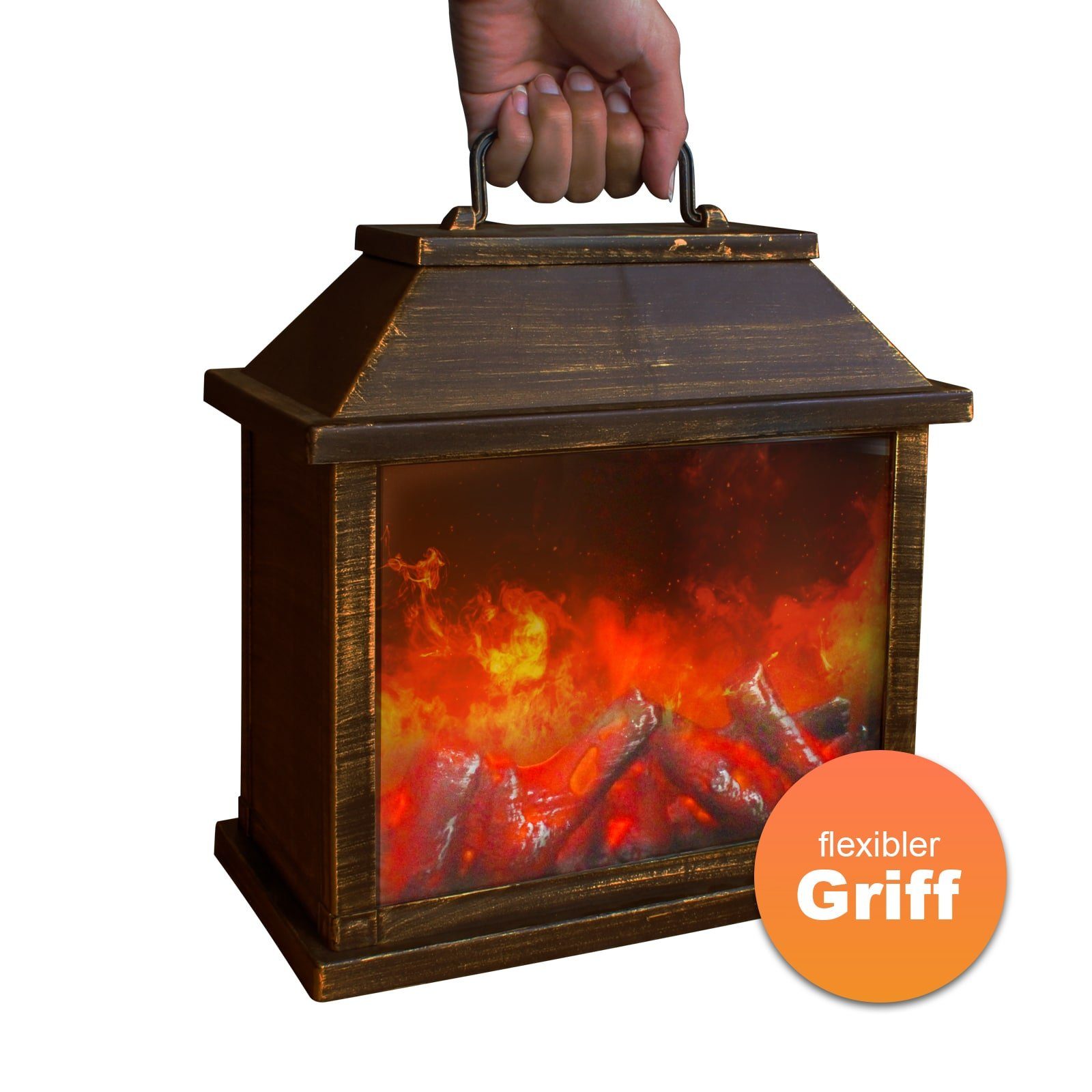 EAXUS Elektrokamin LED Kamin - Deko Elektrokamin Laterne, Flammen, Täuschend echter Flammeneffekt, Holz-Optik