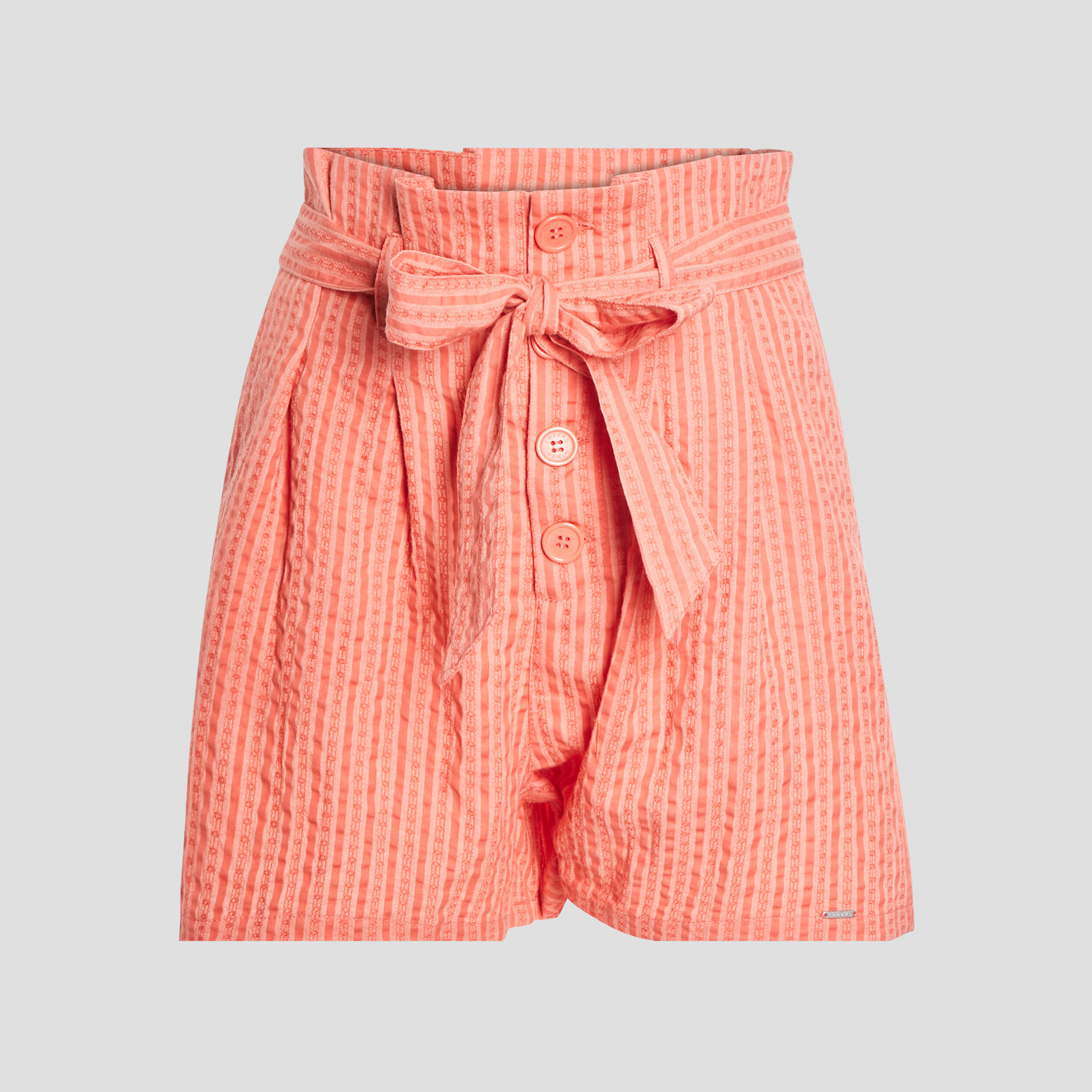 Short paperbag ceinturé rouge corail femme | La Halle