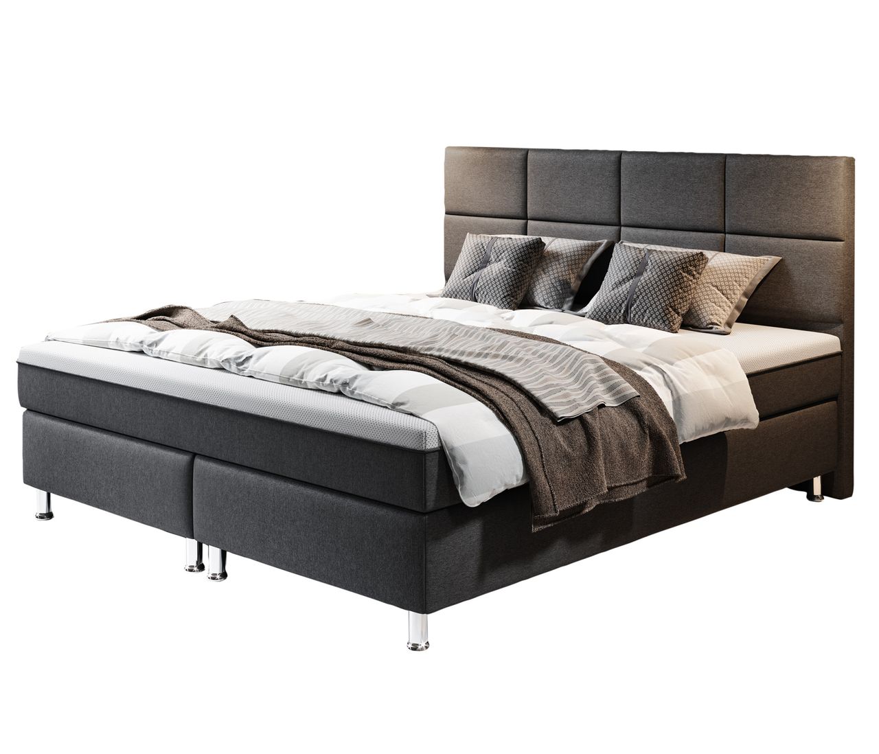 IHG Boxspringbett Rotterdam Plus mit integriertem Topper 180x200 Webstoff Anthrazit