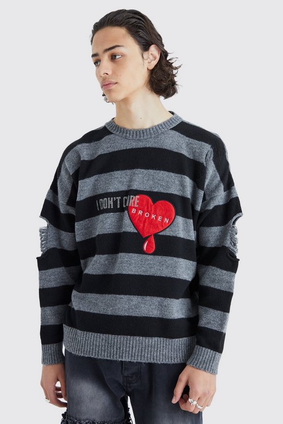 Gestreifter Oversize Pullover mit Rissen
