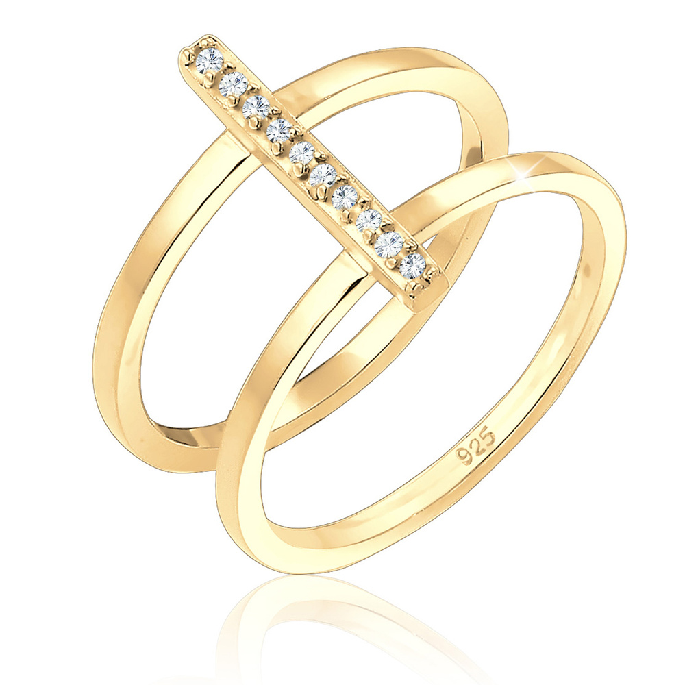 Elli Elli Bague Géo Minimal Filigree Bague Femme (925/1000) Argent Cristal Bague