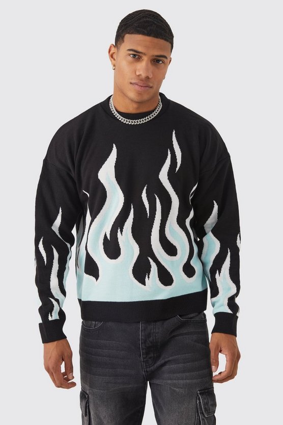Kastiger Pullover mit Flammen