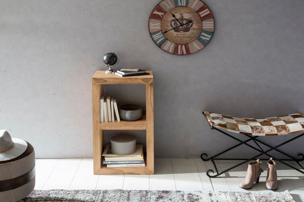 Wohnling Akazie Standregal Massiv 88 cm mit 2 Böden Massivholz