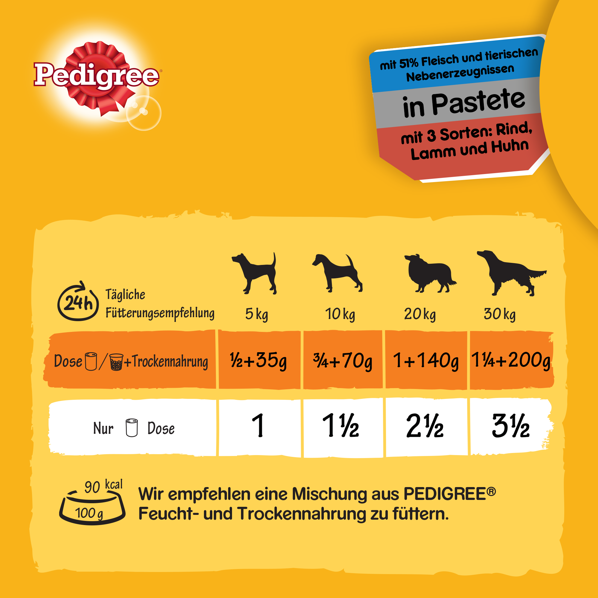 Pedigree Hundenassfutter Pedigree Classic 12x800g 3 Sorten Rind, Lamm & Huhn