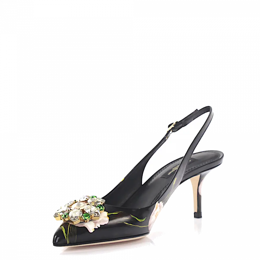 Dolce & Gabbana - Slingpumps Kristallverzierung Print schwarz weiß grün - schwarz