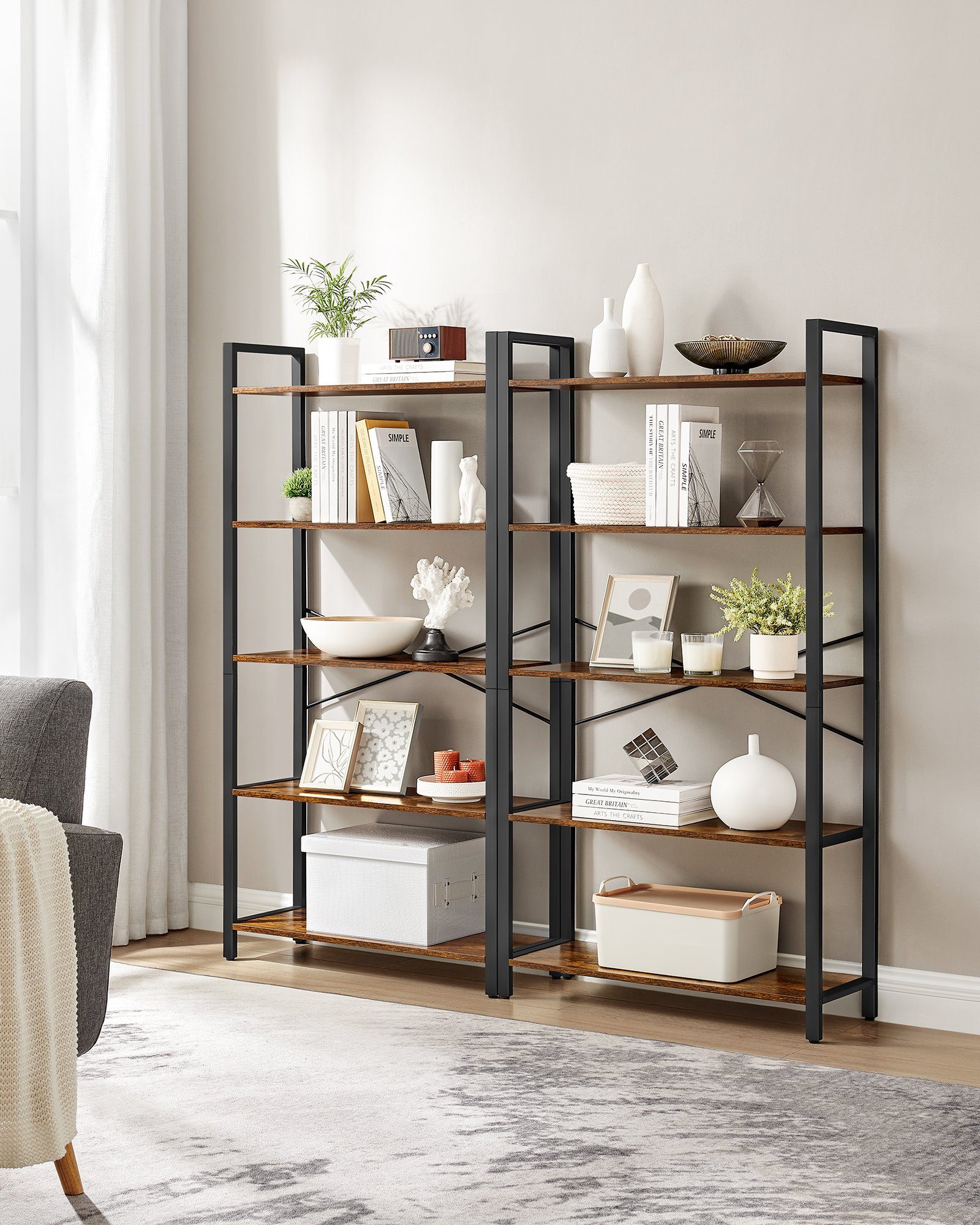 VASAGLE Bücherregal Standregal, 120/153/186 cm, mit 4/5/6 Ebenen