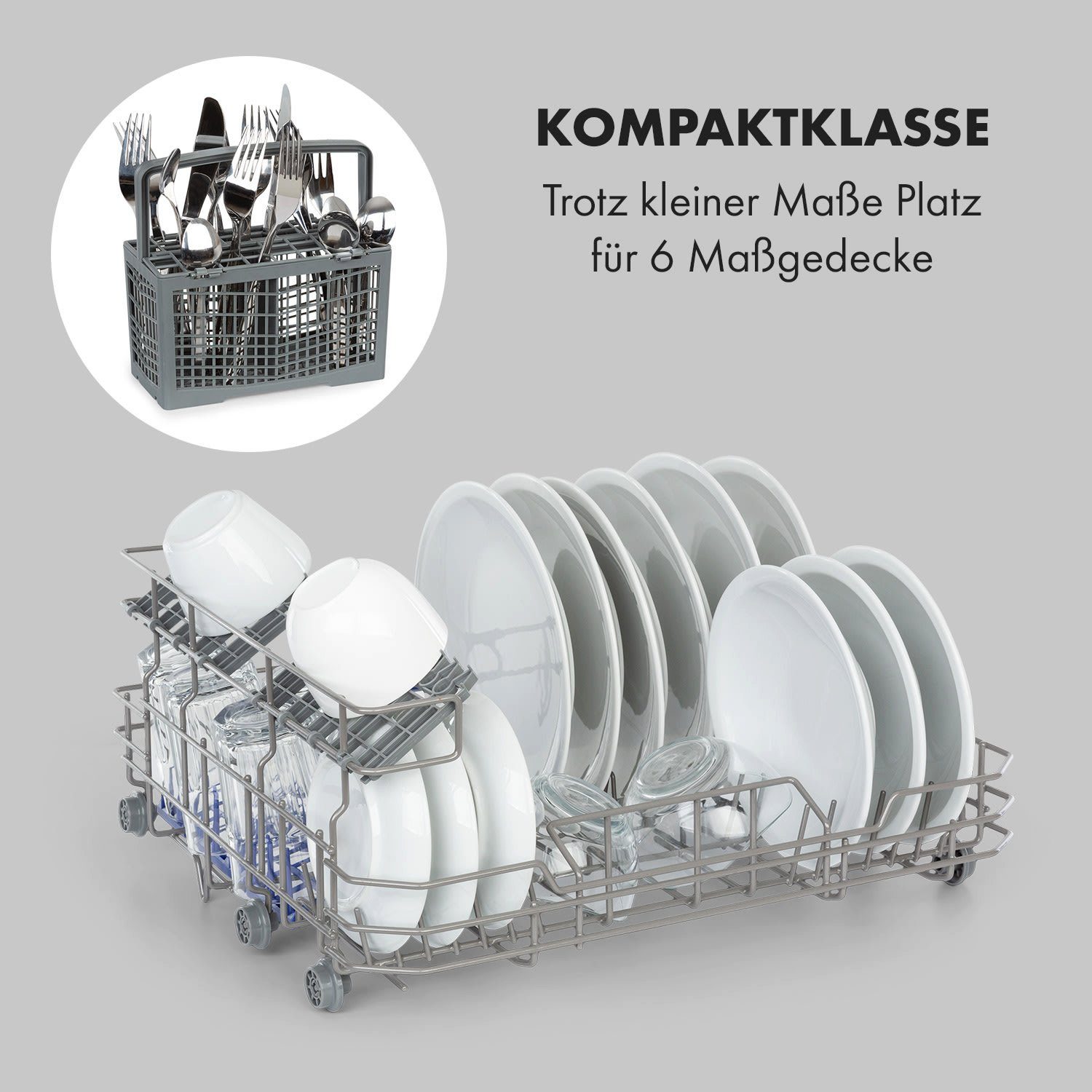 Klarstein Standgeschirrspüler Azuria Geschirrspülmaschine 1380W 6,5L 6 Gedecke schwarze Glasfront, 10034510