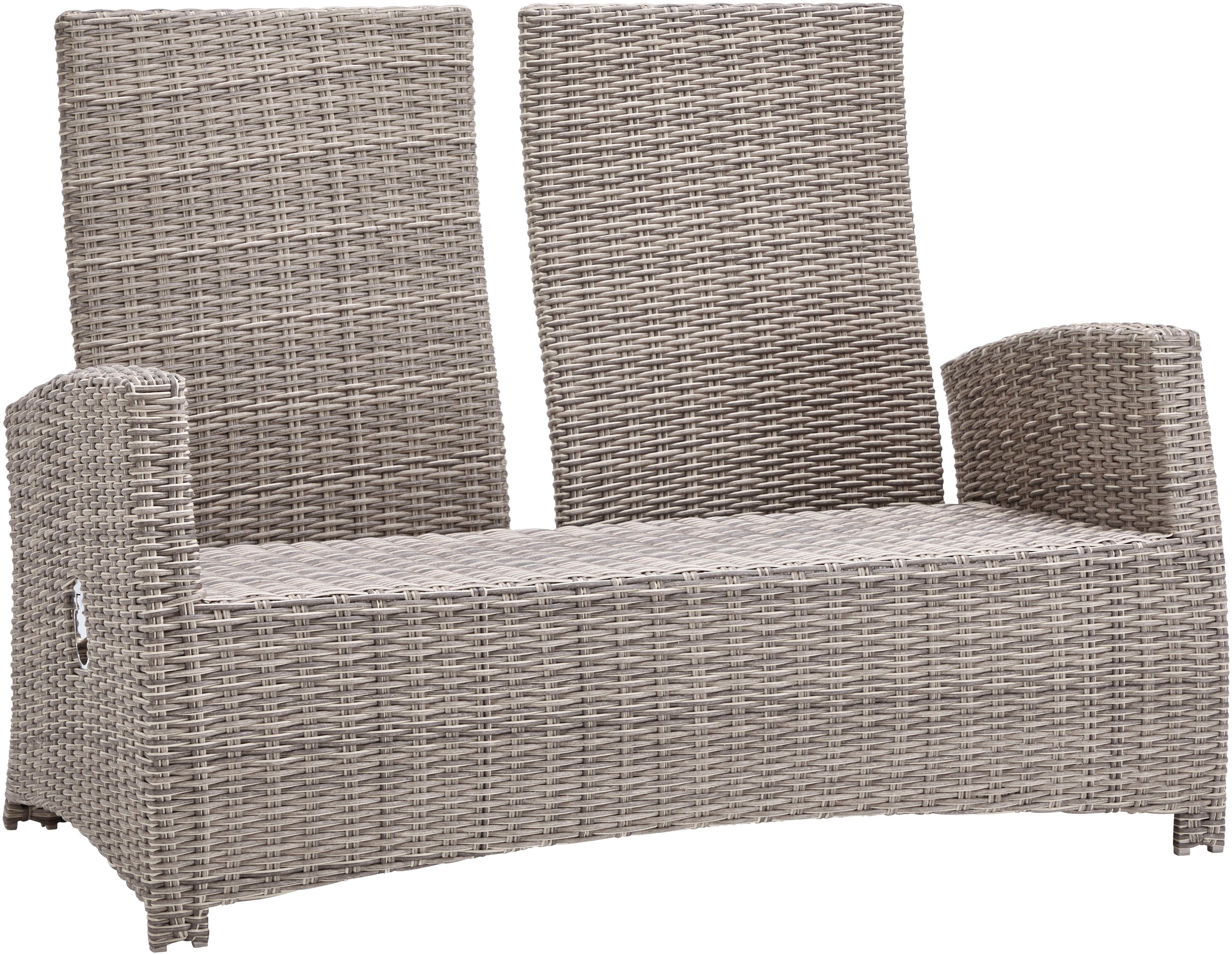 KONIFERA Gartenlounge-Set Monaco, (Set, 16-tlg., inkl. Auflagen, Alu, Polyrattan), höhenverstellbarer Tisch 43,5 - 66,5 cm
