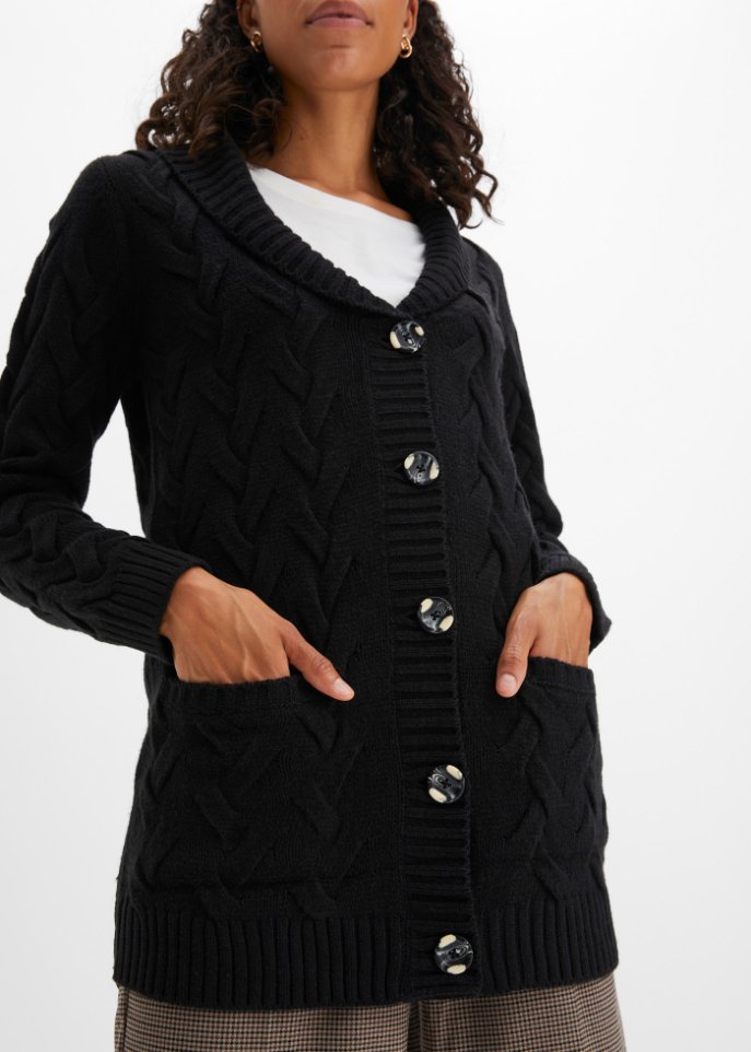 Strickjacke mit Schalkragen und Zopfmuster