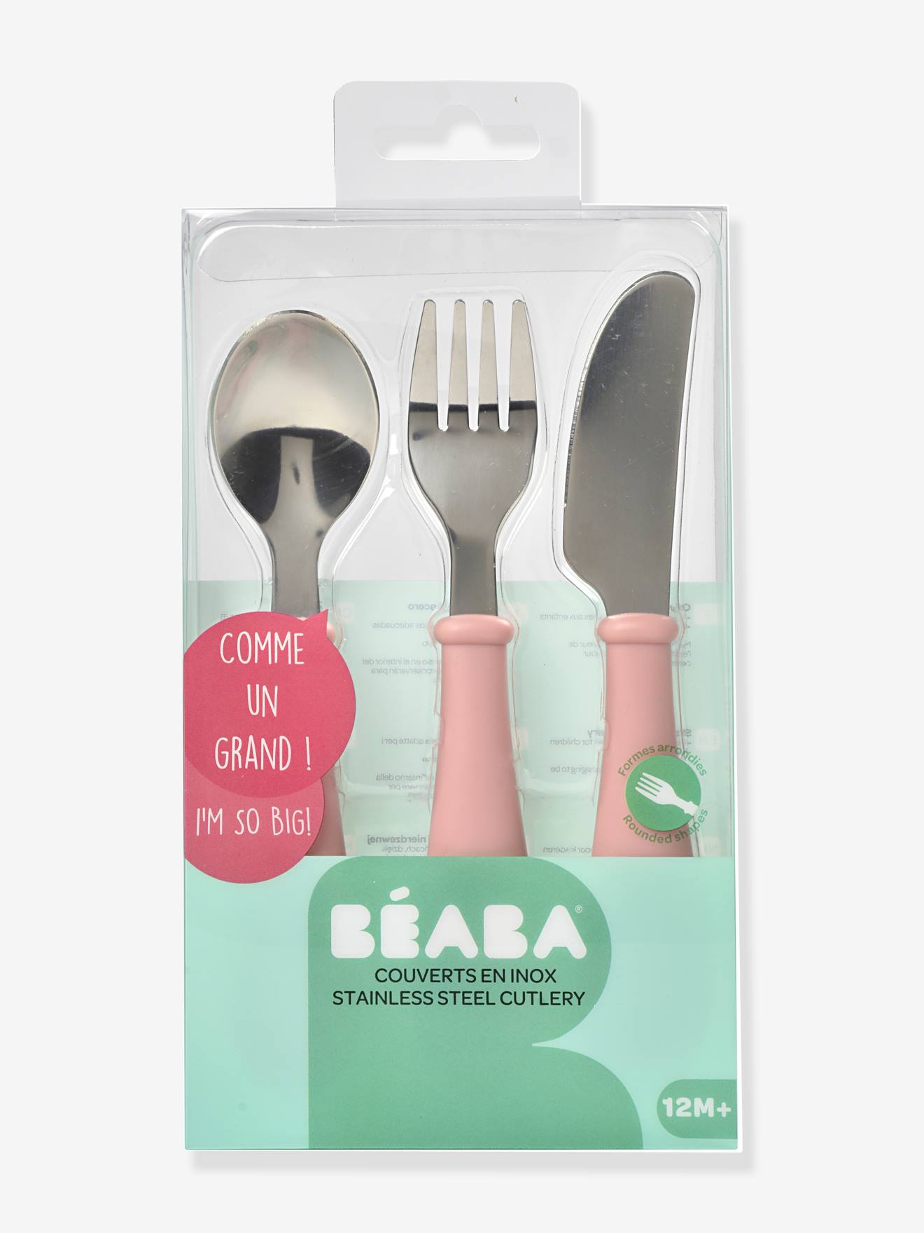 Set 3 couverts d'apprentissage inox BEABA old pink