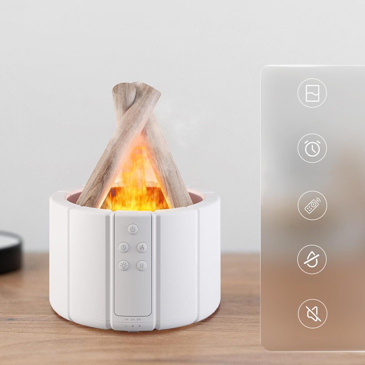Bedee Diffuser Flame Aroma Diffuser für Ätherische Öle 250ml Lagerfeuer Flammeneffekt, 0,25 l Wassertank, mit 3 Helligkeit Modi, mit Fernbedienung, 3 Timer