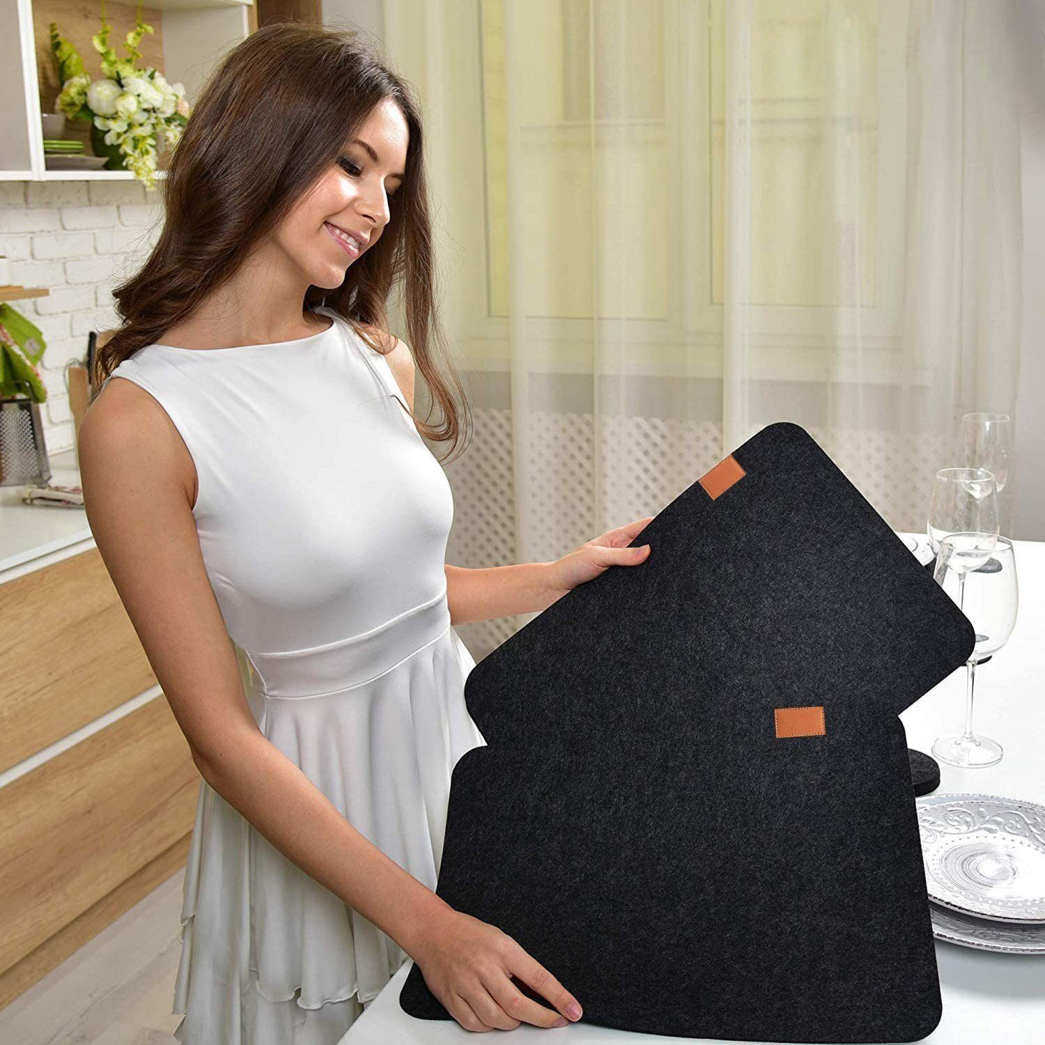 Sarfly Tischsitz Set of 18 Washable Felt Place Mats in Anthracite