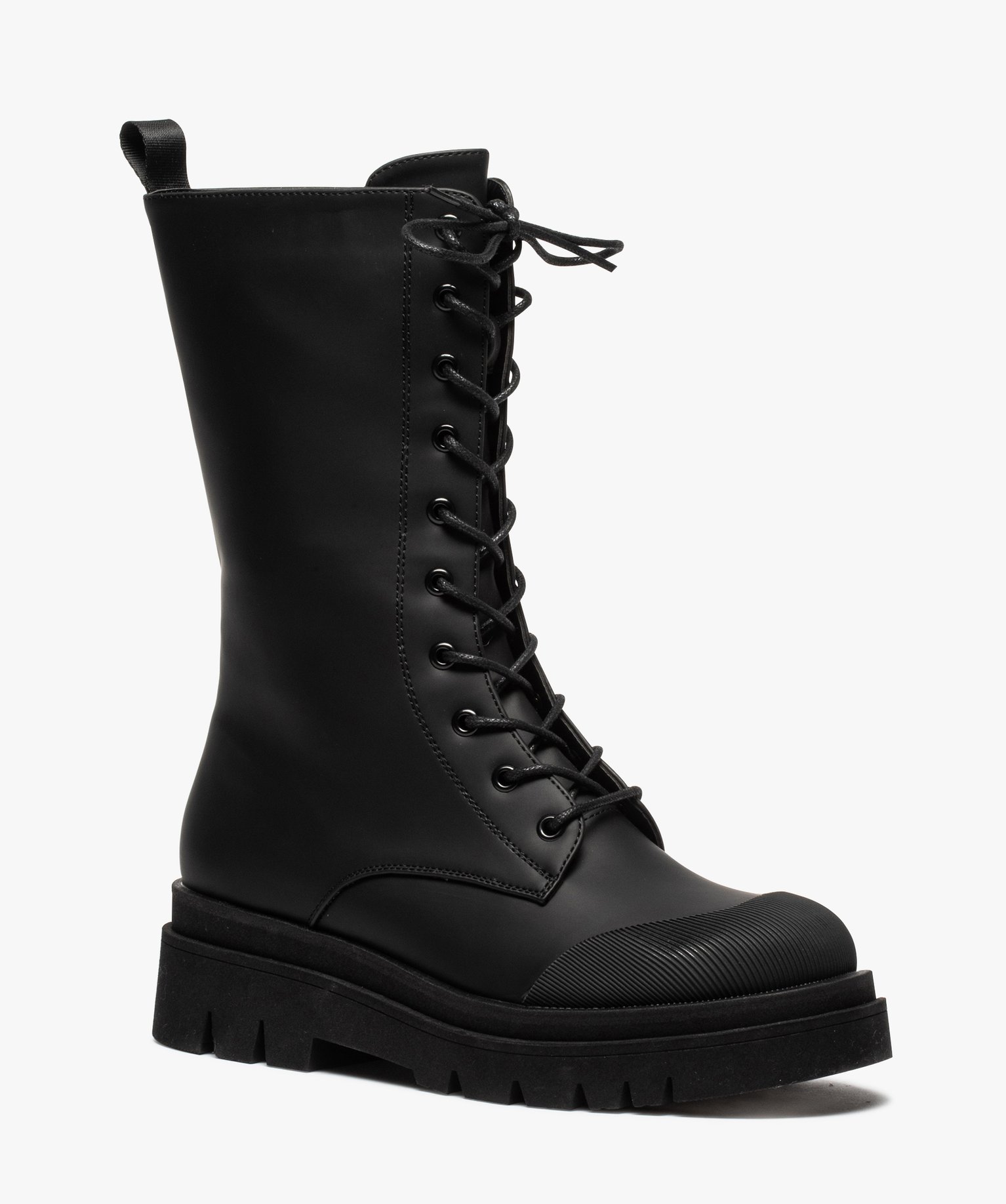 Bottines femme unies à lacets et semelle crantée noir | GEMO