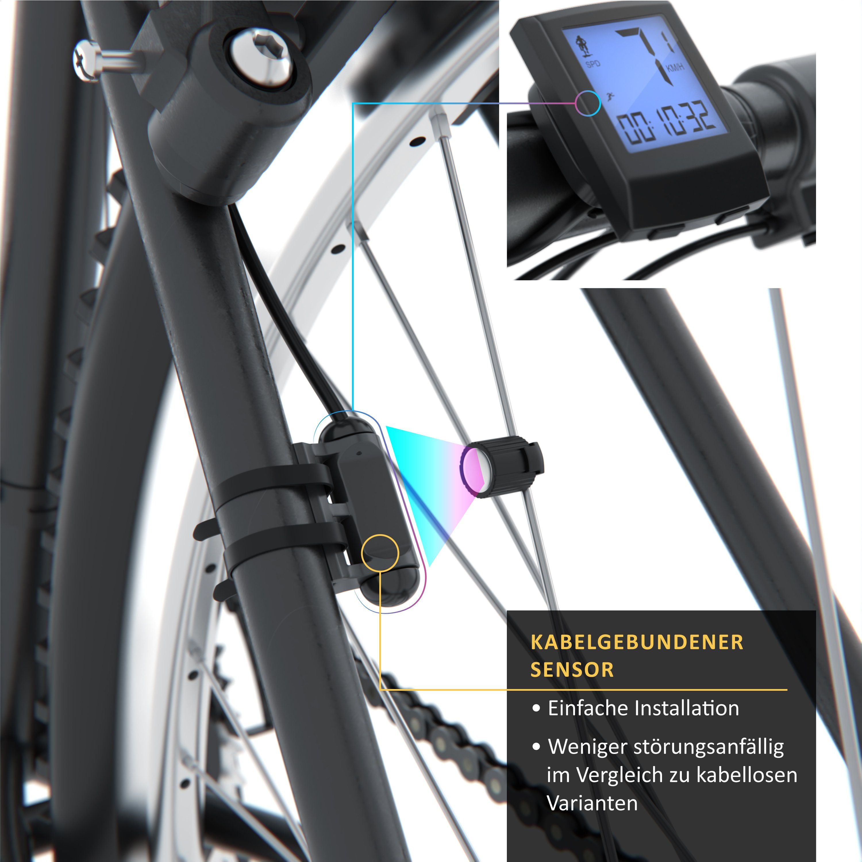 Aplic Fahrradcomputer, 13 Funktionen, kabelgebunden, inkl. Geschwindigkeitssensor