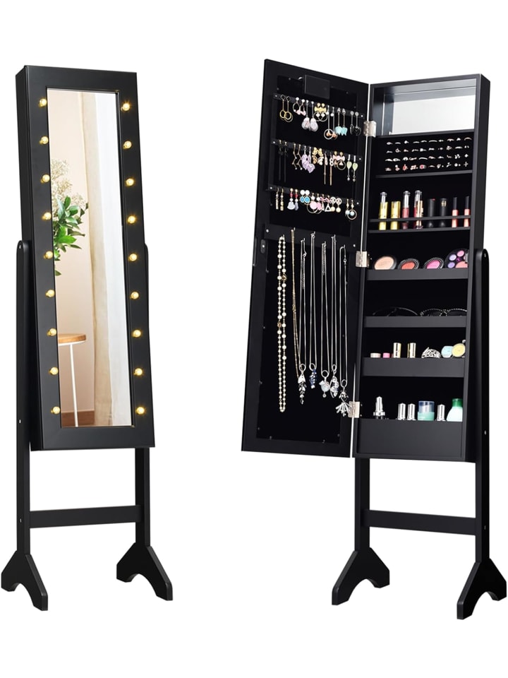 COSTWAY Schmuckschrank mit 18 LEDS in Schwarz günstig kaufen 145 cm