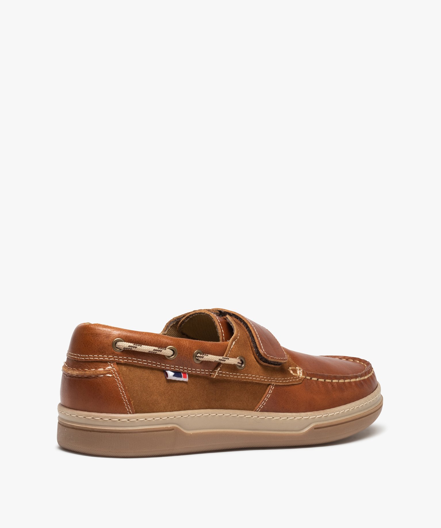 Chaussures bateau homme en cuir fermeture à scratch camel | GEMO