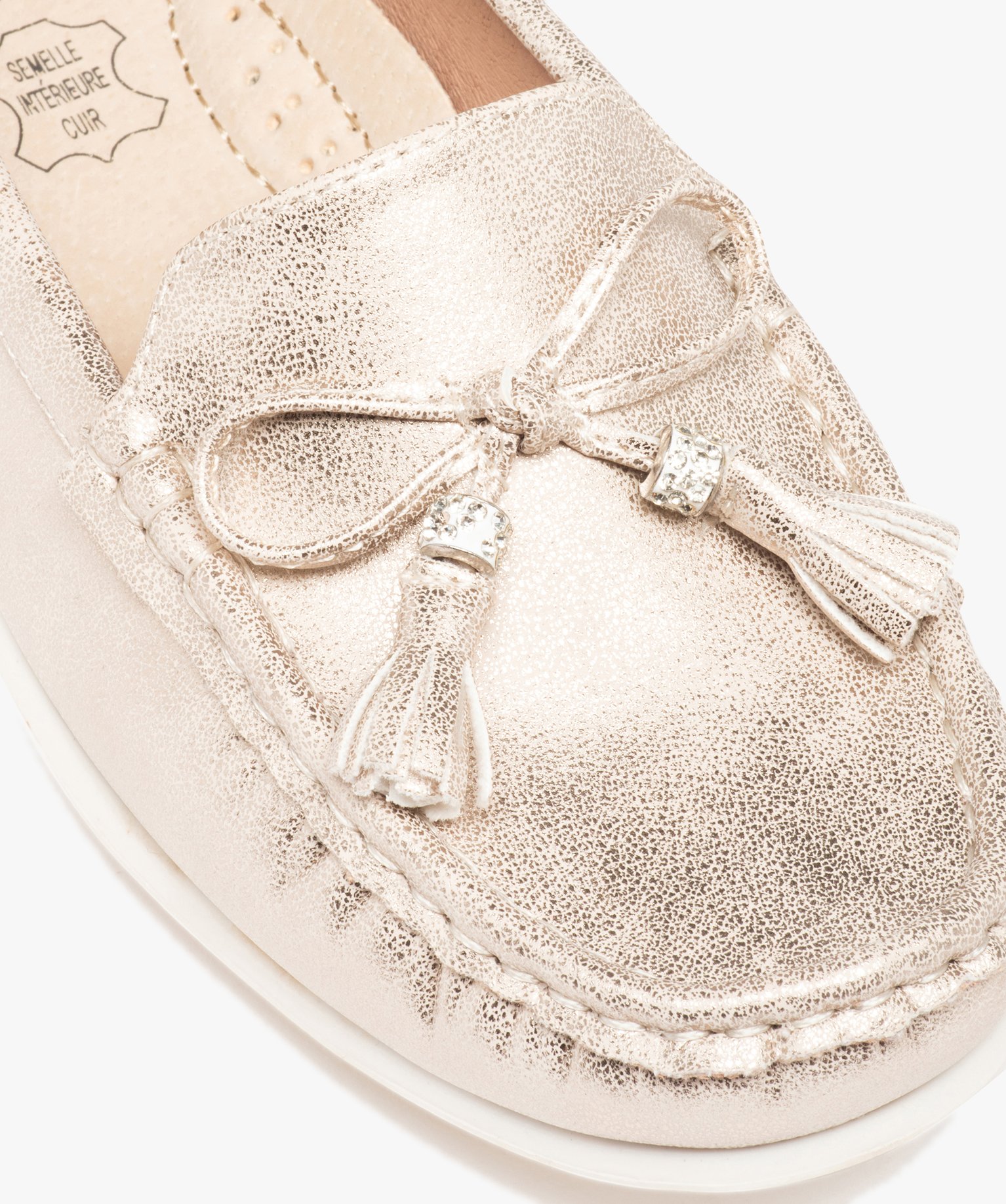 Mocassins femme dessus souple et uni à détails strass or | GEMO