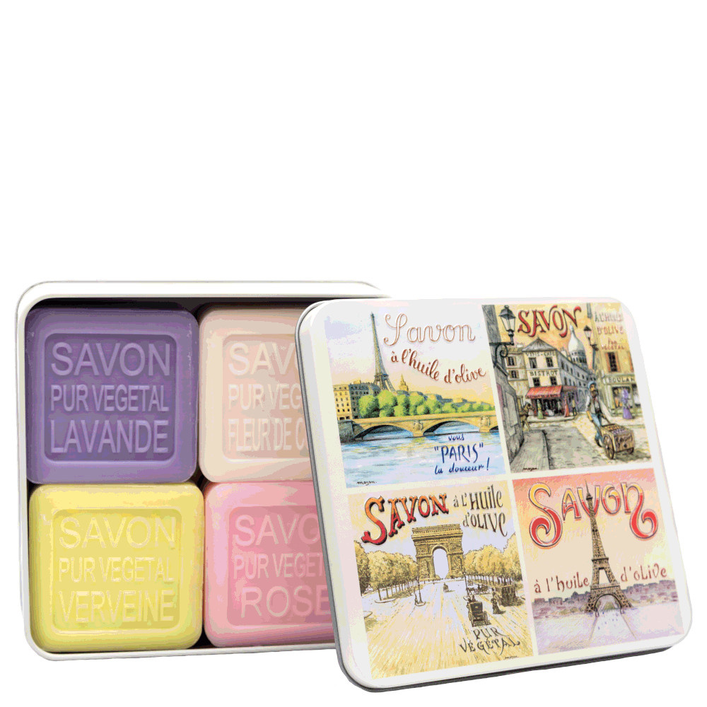 La savonnerie de nyons Coffret de 4 Savons (Lavande, Verveine,Fleur de Coton, Rose) Vue de Paris Savon