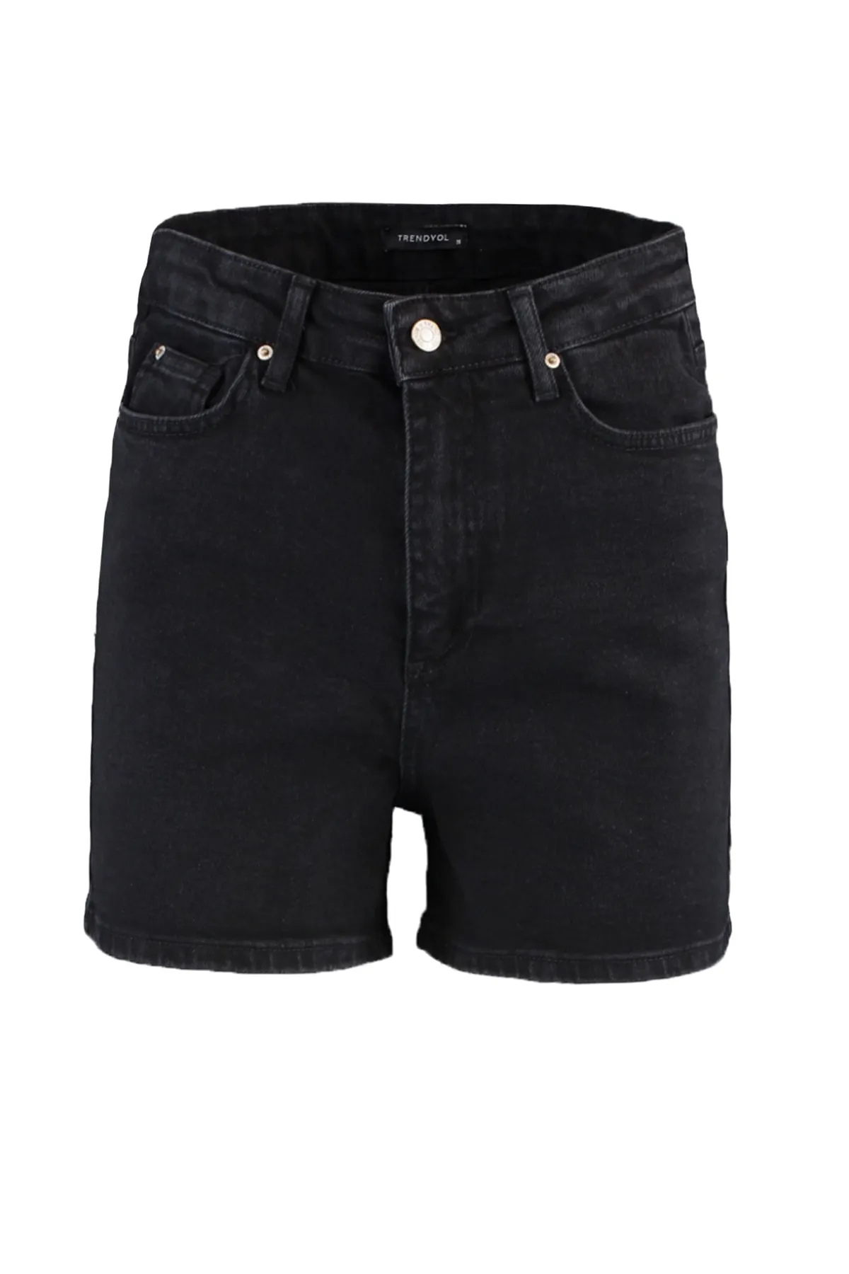 Trendyol Collection  Schwarze Mom-Jeansshorts mit hoher Taille TWOSS20SR0210