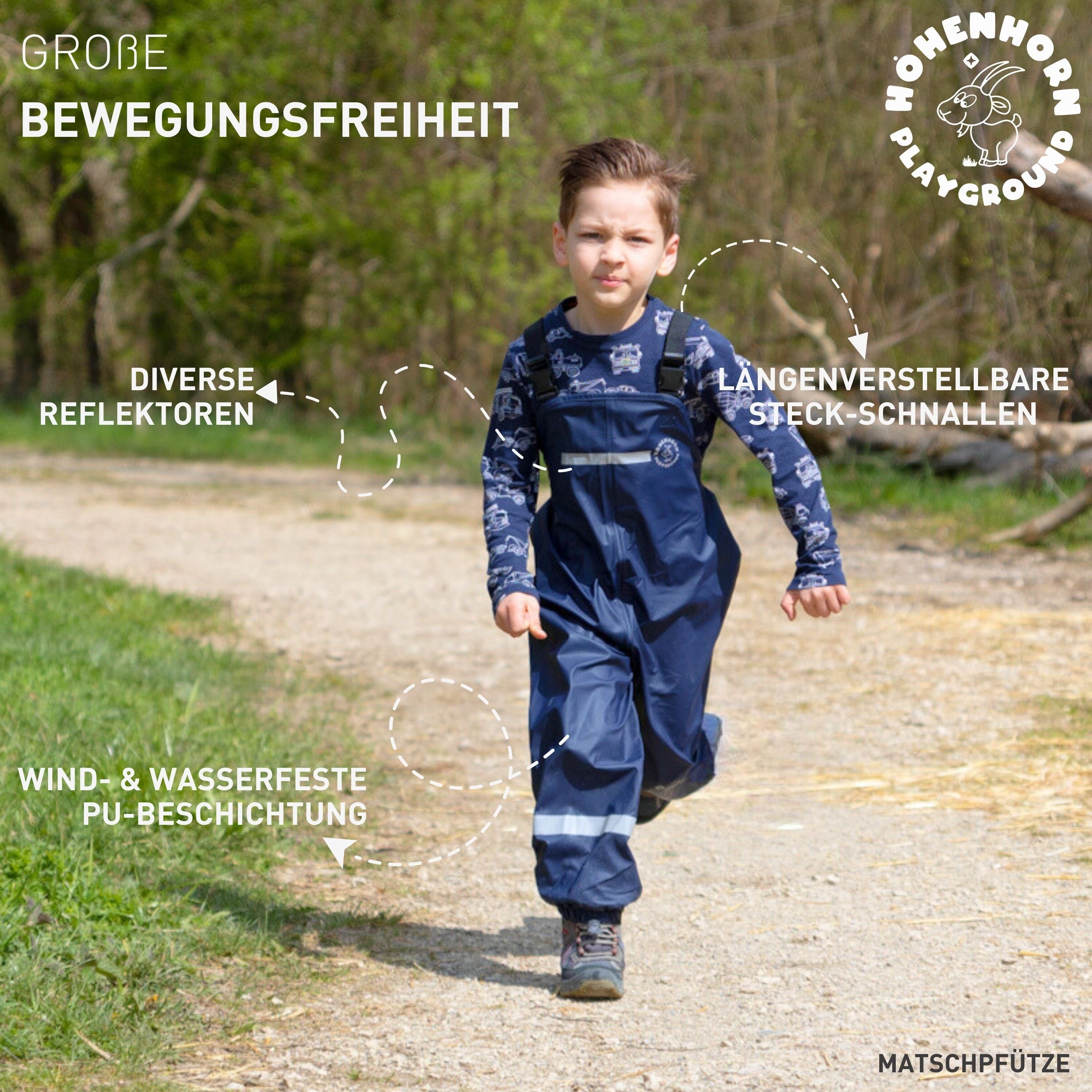 Höhenhorn Regenhose Matschpfütze Kinder wasserdichte Matschhose Regenlatzhose Winddicht Hosenträger Längenverstellbar