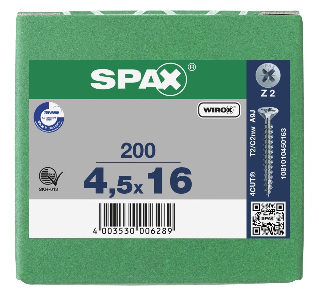 SPAX 1081010450163 Univerzalni vijak 4,5 x 16 mm, polni navoj, ugreznjena glava, križni navoj Z2 - 200 kosov