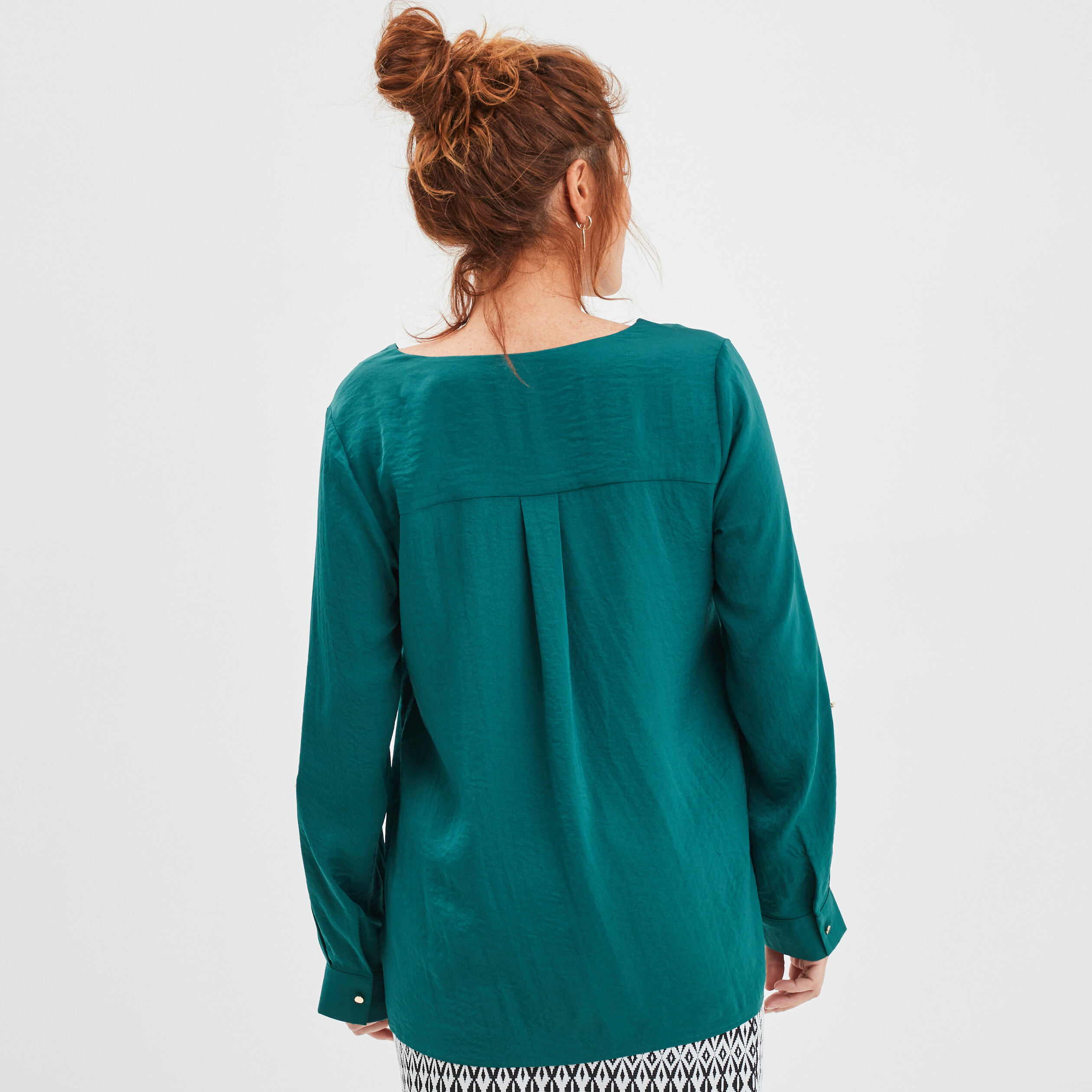 Blouse à revers manches 3 4 vert émeraude femme | La Halle